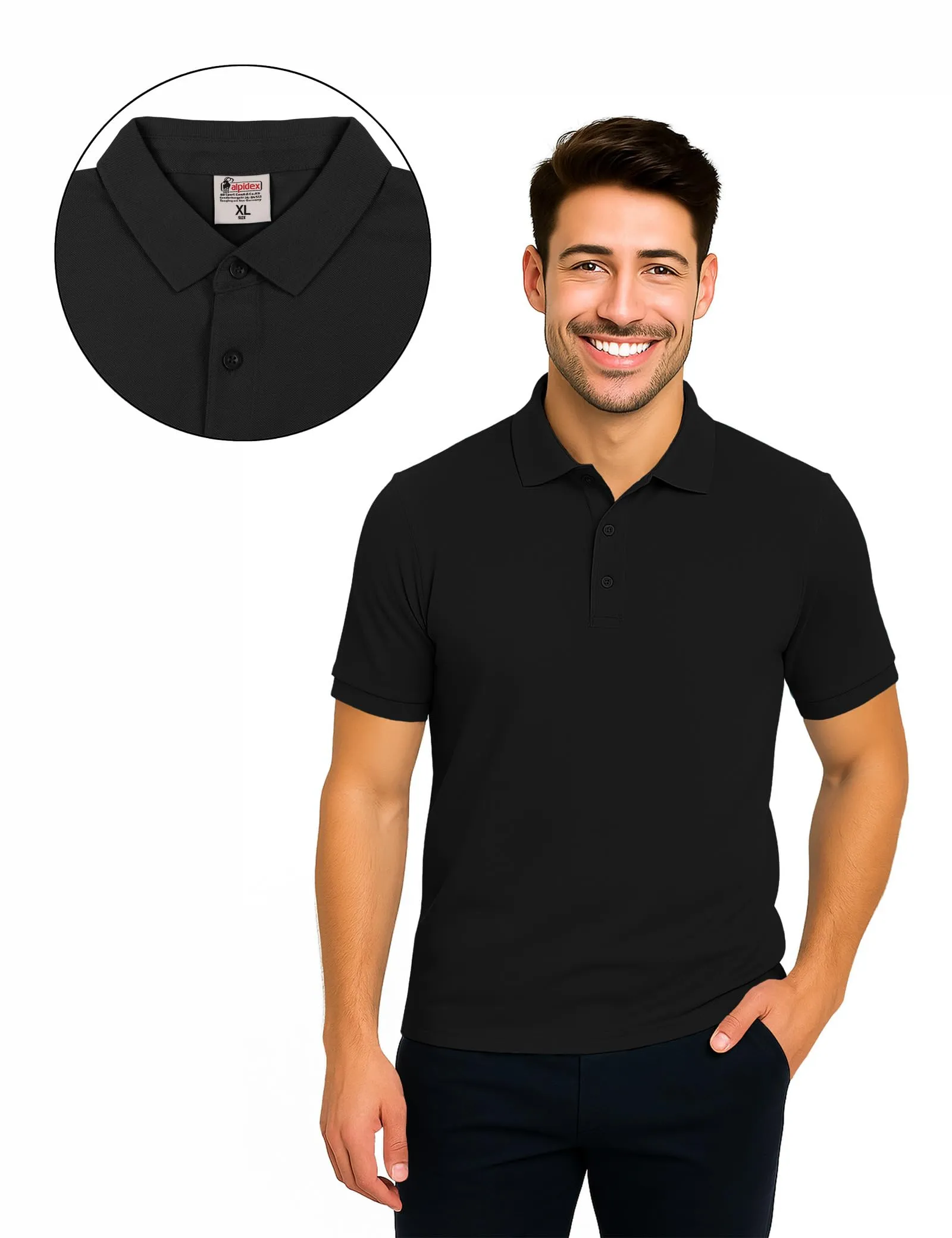 ALPIDEX Maglietta Polo Uomo Cotone Nero 4XL - immagine 3