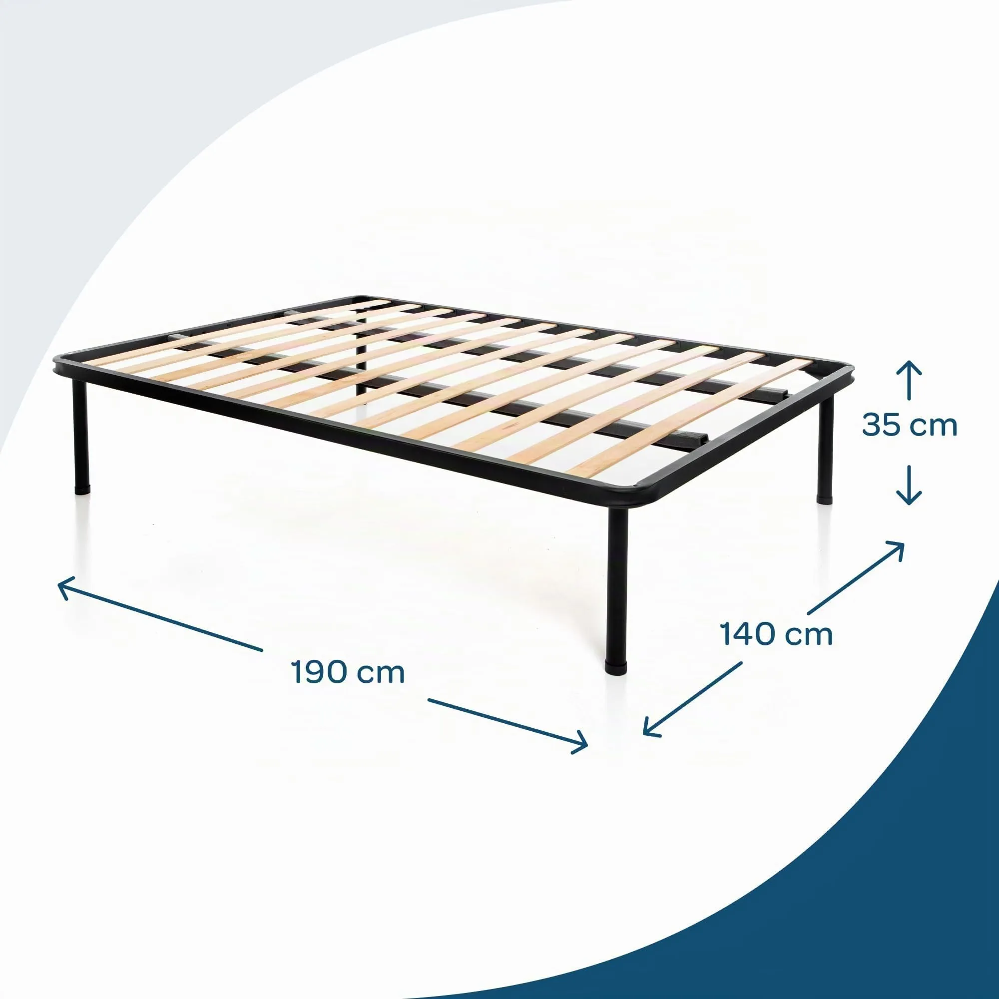 Dolci Sogni Rete Letto Una Piazza e Mezza alla Francese 140x190 Ortopedica a Doghe di Legno con Doppia Barra Centrale di Rinforzo, Struttura in Ferro, Made in Italy - immagine 3