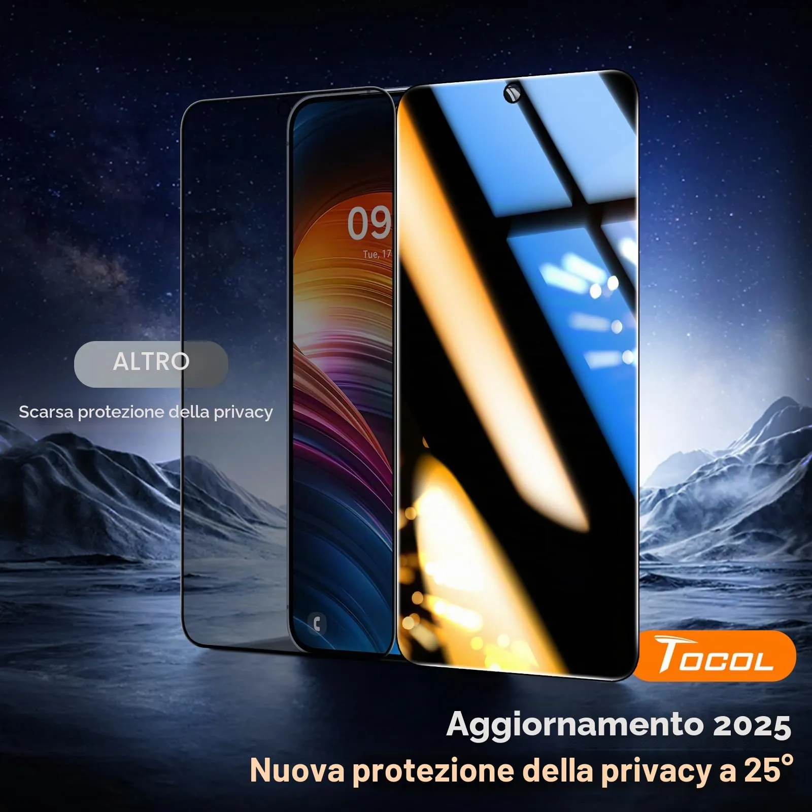 TOCOL Privacy Screen Protector for Samsung Galaxy S25, Anti-Spy, 9H Hardness, 2 Pieces - immagine 2