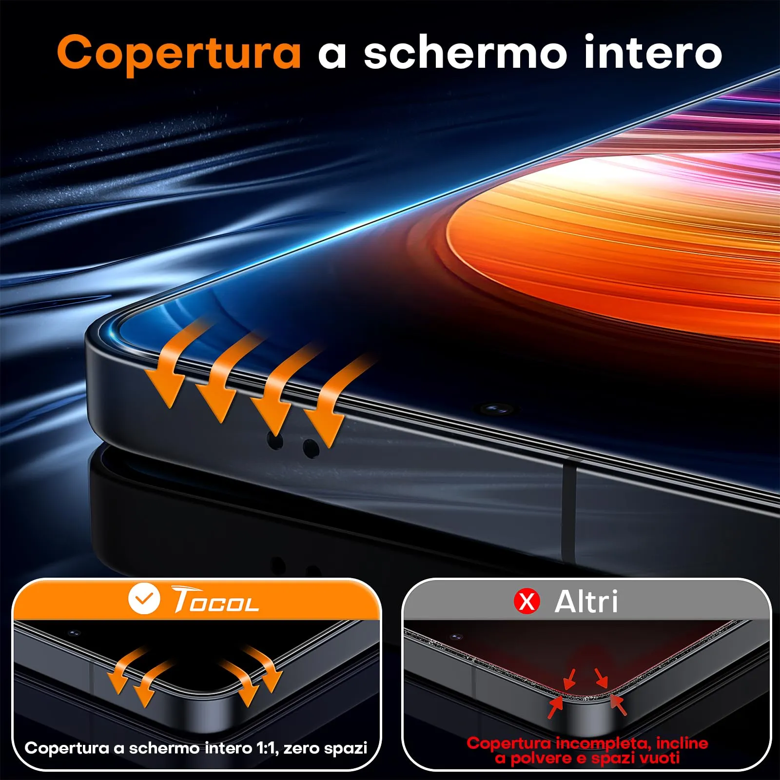 TOCOL Pellicola Protettiva in Vetro Temperato 9H per Samsung Galaxy S25 Plus, Trasparente, 2 Pezzi - immagine 4