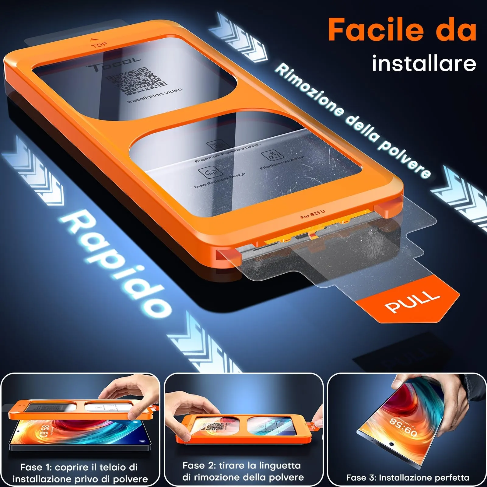 TOCOL Pellicola Protettiva in Vetro Temperato 9H per Samsung Galaxy S25 Ultra, 2 Pezzi - immagine 3