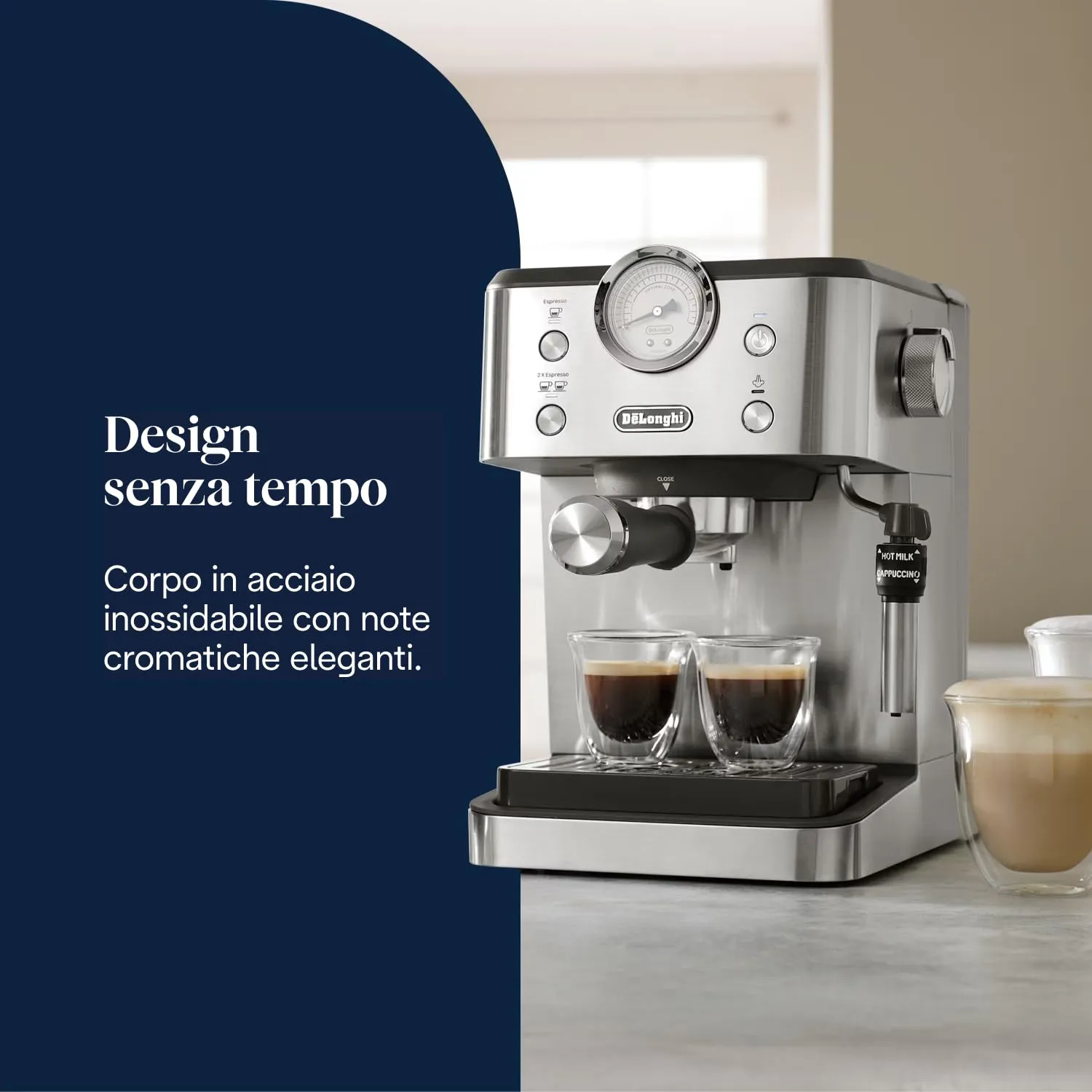 De'Longhi Classic EM450.M Macchina da Caffè Espresso Manuale, 15 bar, Acciaio Inossidabile - immagine 2