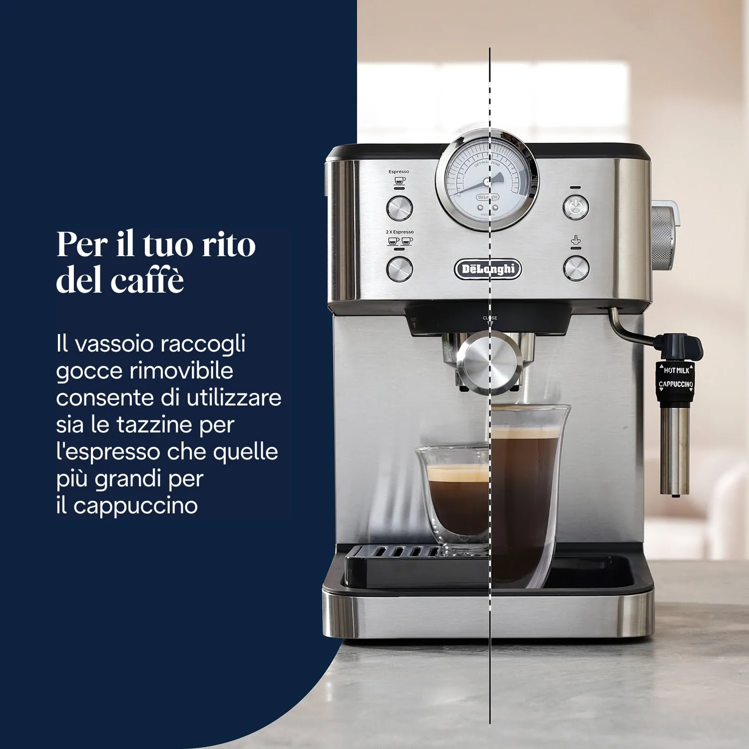 De'Longhi Classic EM450.M Macchina da Caffè Espresso Manuale, 15 bar, Acciaio Inossidabile - immagine 6