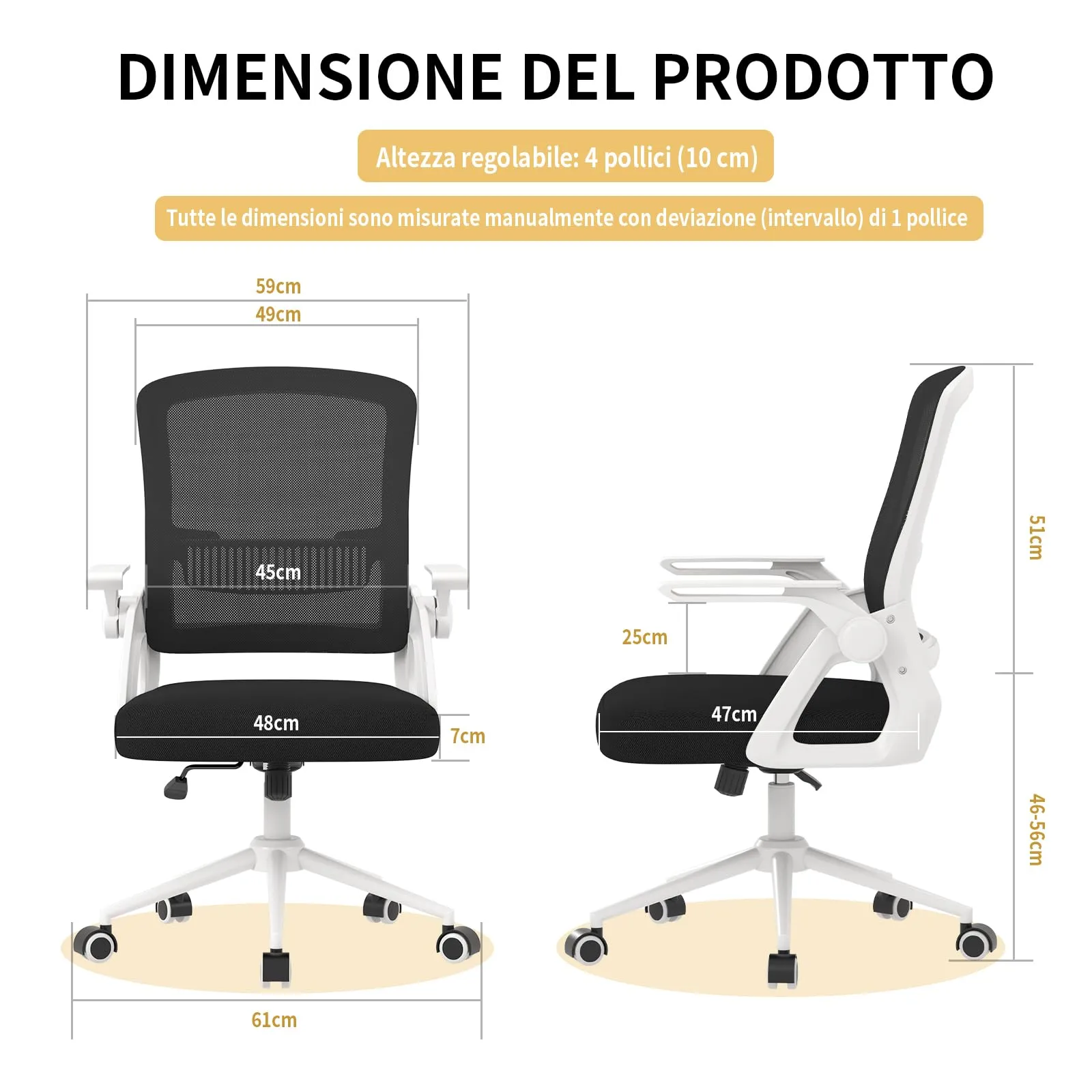 naspaluro Sedia da Ufficio Ergonomica con Supporto Lombare, Bianco - immagine 2