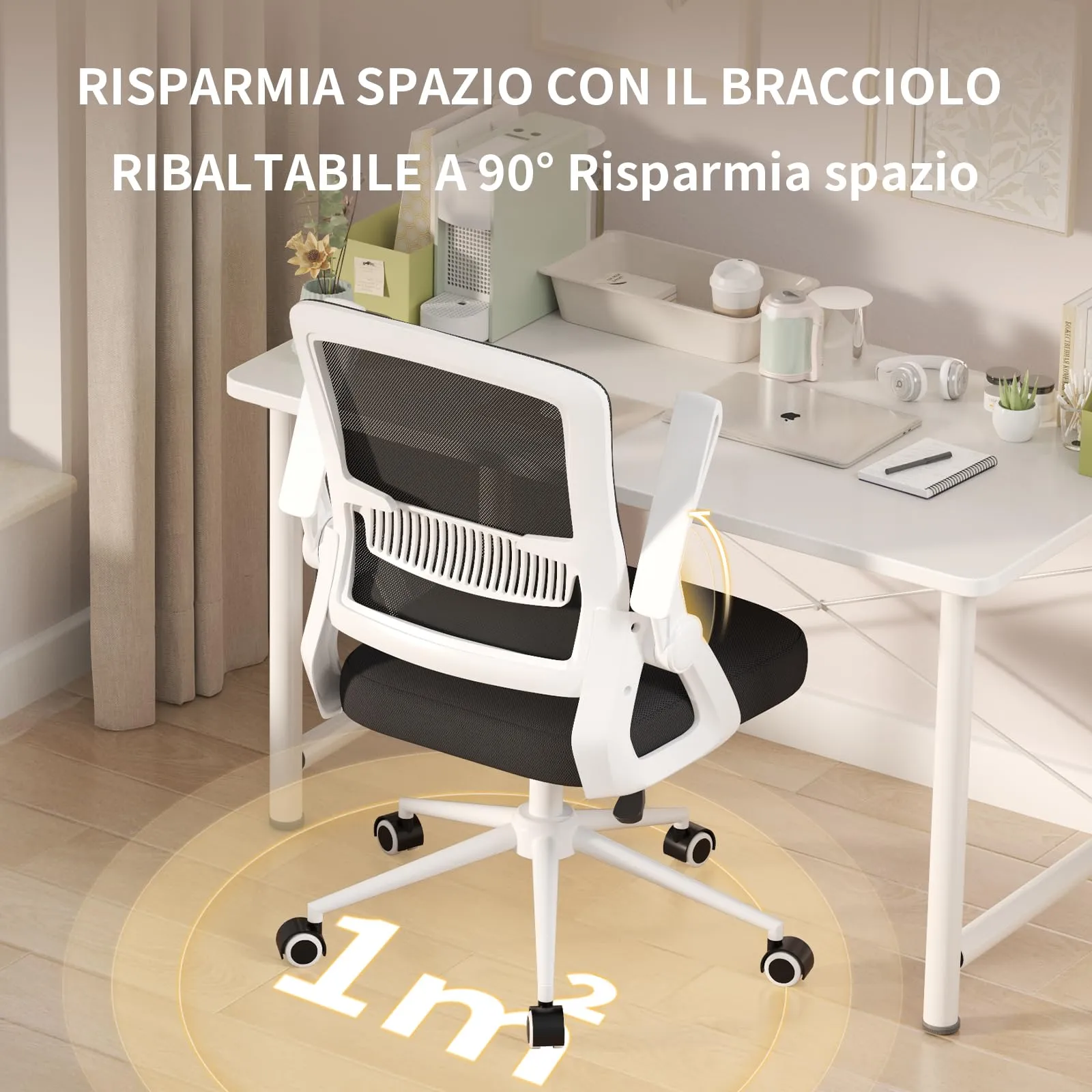 naspaluro Sedia da Ufficio Ergonomica con Supporto Lombare, Bianco - immagine 4