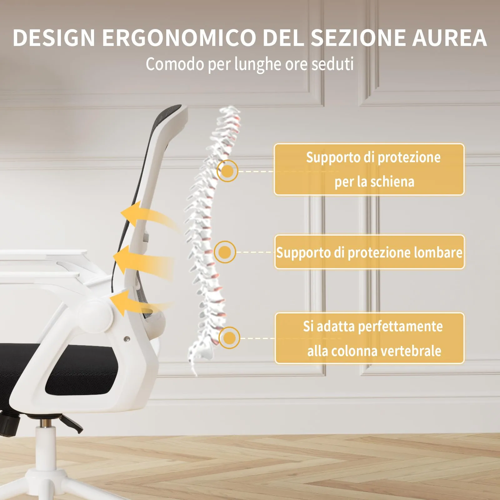 naspaluro Sedia da Ufficio Ergonomica con Supporto Lombare, Bianco - immagine 5
