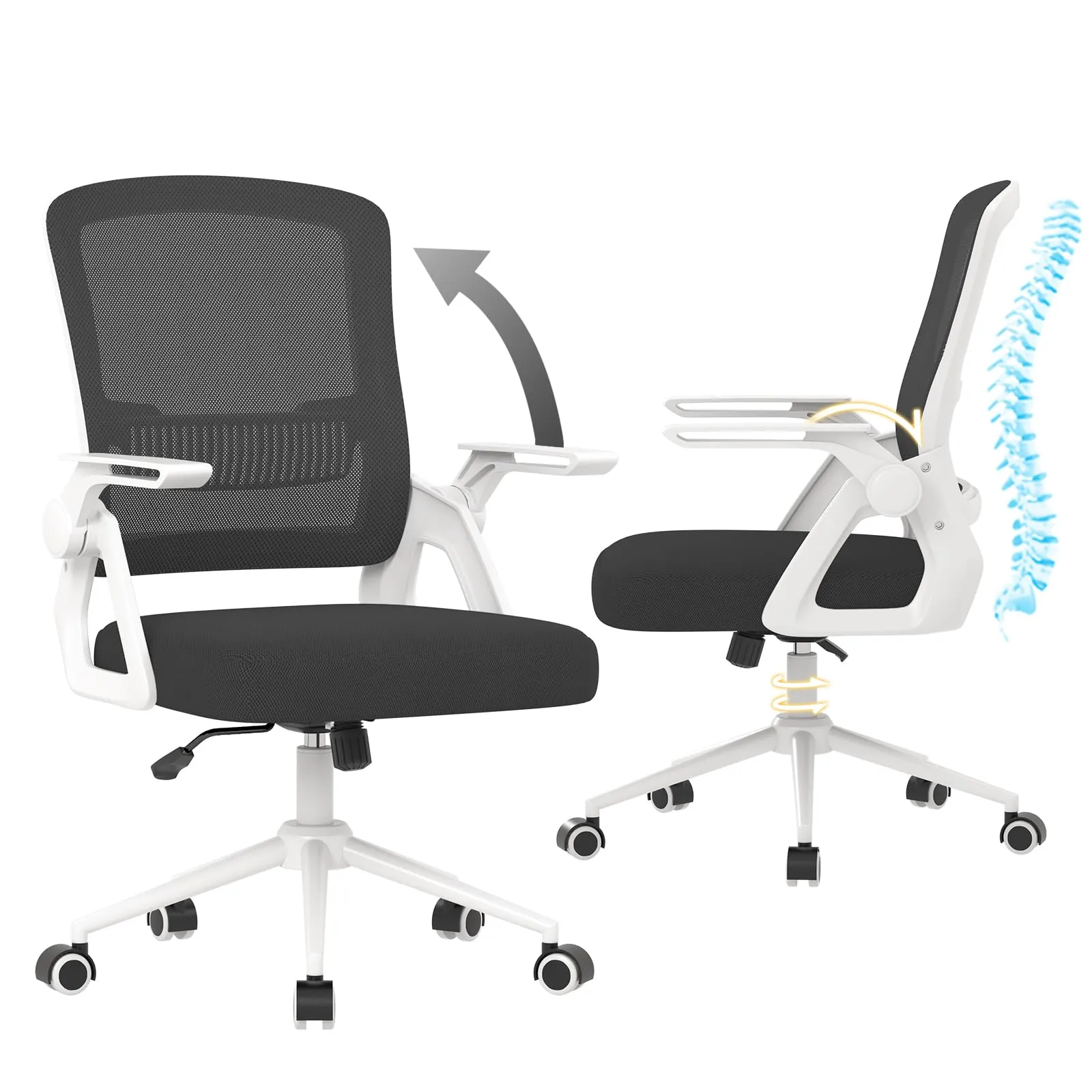 naspaluro Sedia da Ufficio Ergonomica con Supporto Lombare, Bianco - immagine 8