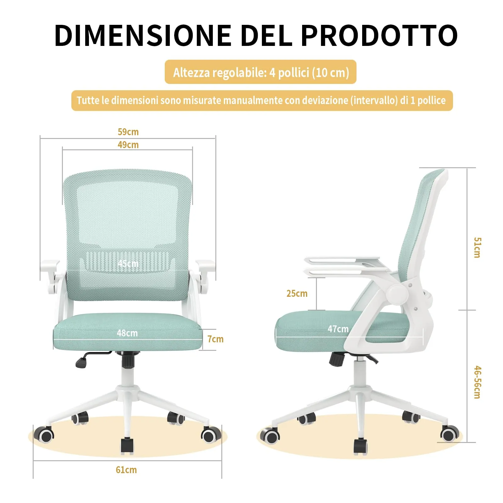naspaluro Sedia da Ufficio Ergonomica con Supporto Lombare, Verde, B801 - immagine 2