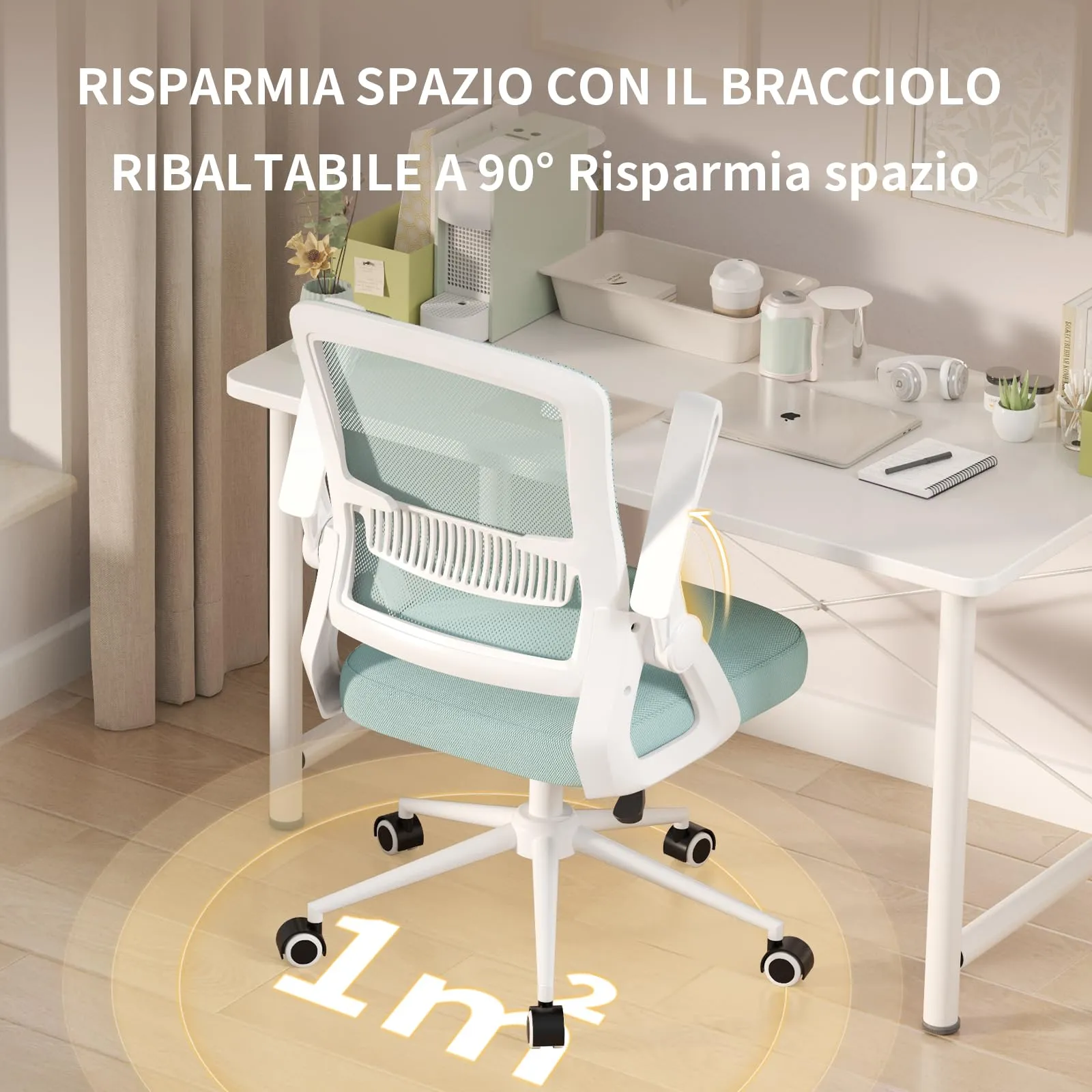 naspaluro Sedia da Ufficio Ergonomica con Supporto Lombare, Verde, B801 - immagine 4