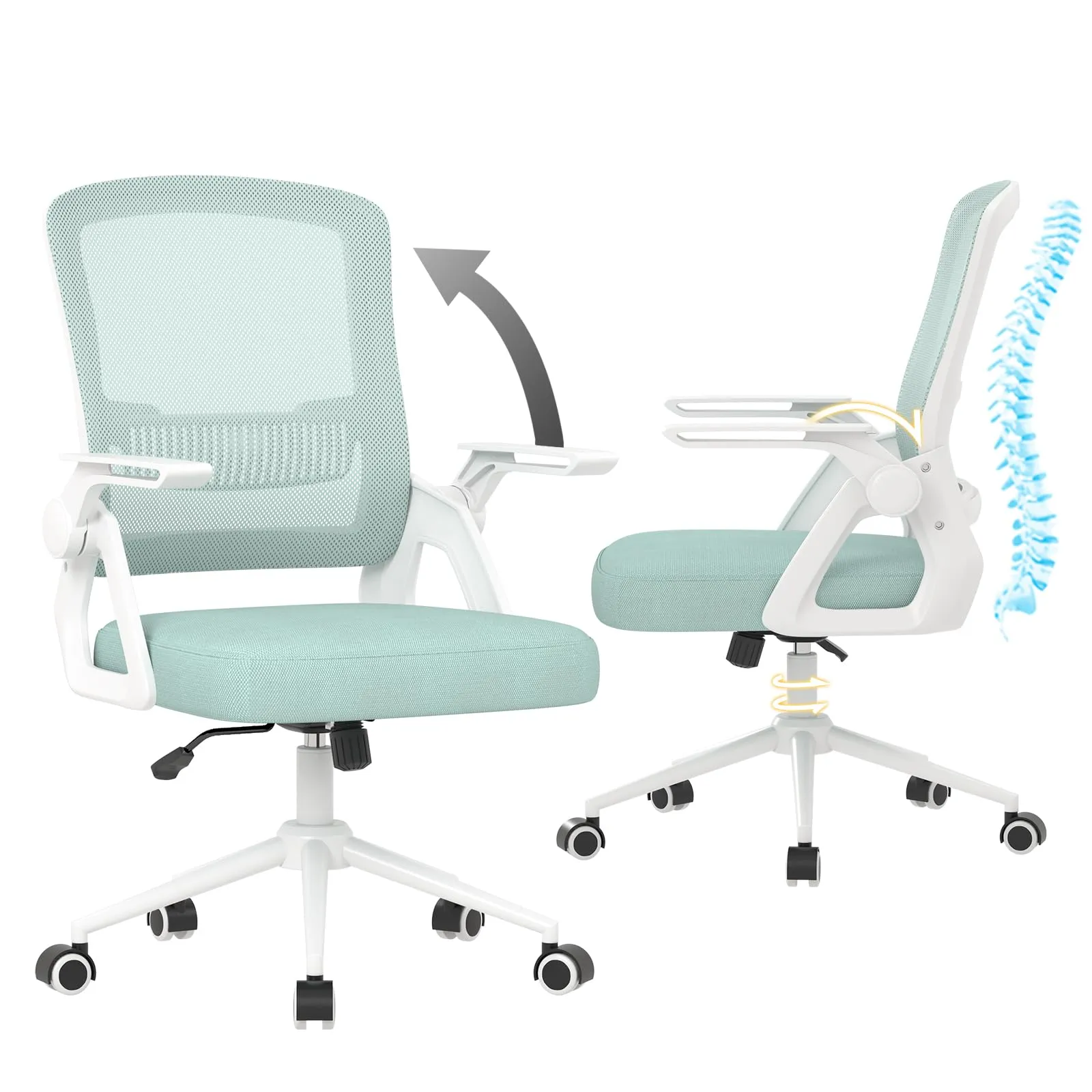 naspaluro Sedia da Ufficio Ergonomica con Supporto Lombare, Verde, B801 - immagine 8