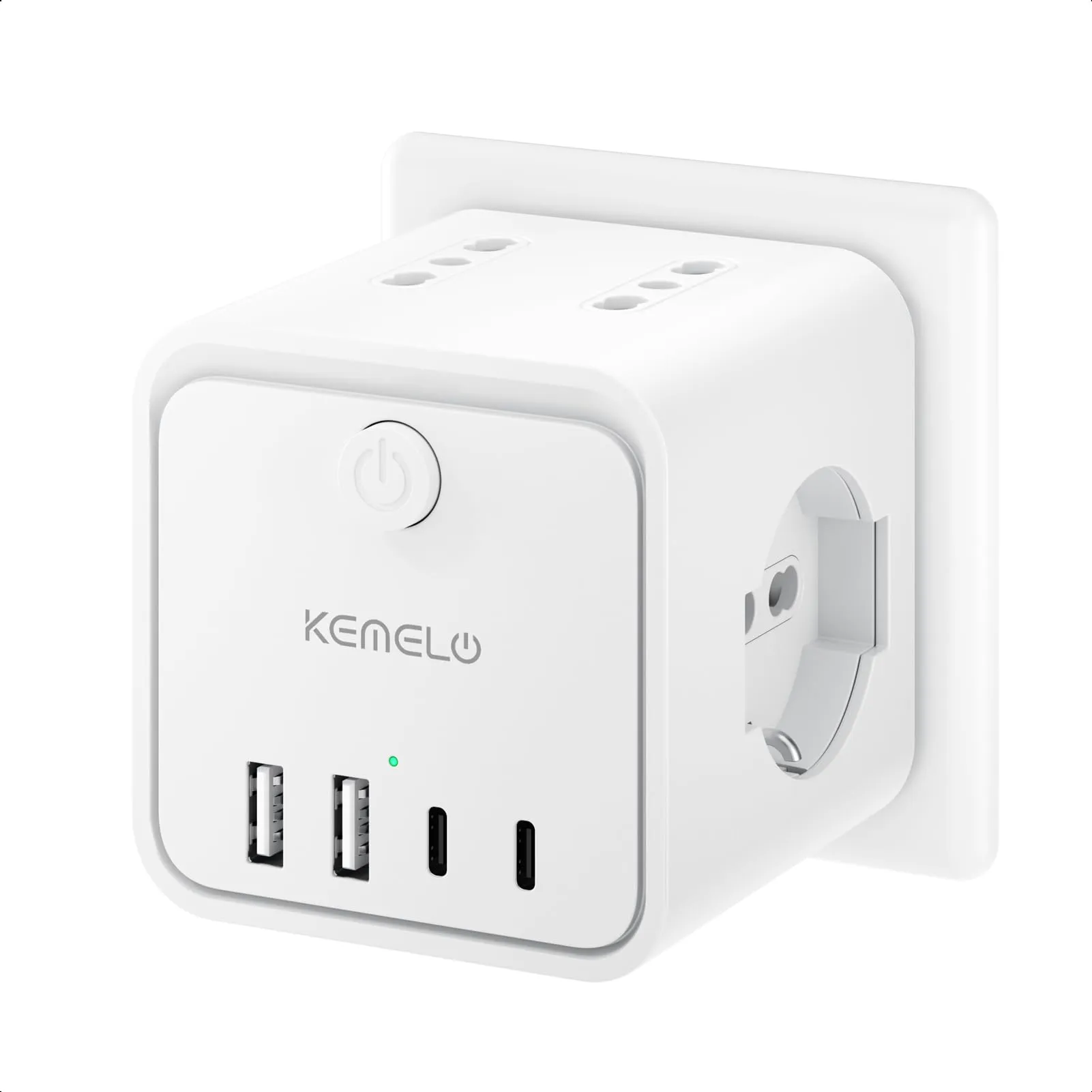 KEMELO Ciabatta Multipresa con 4 Prese Universali ITA/Schuko 16A, 2 USB-A e 2 USB-C, Spina Piatta Salvaspazio con Interruttore, Nero - immagine 1