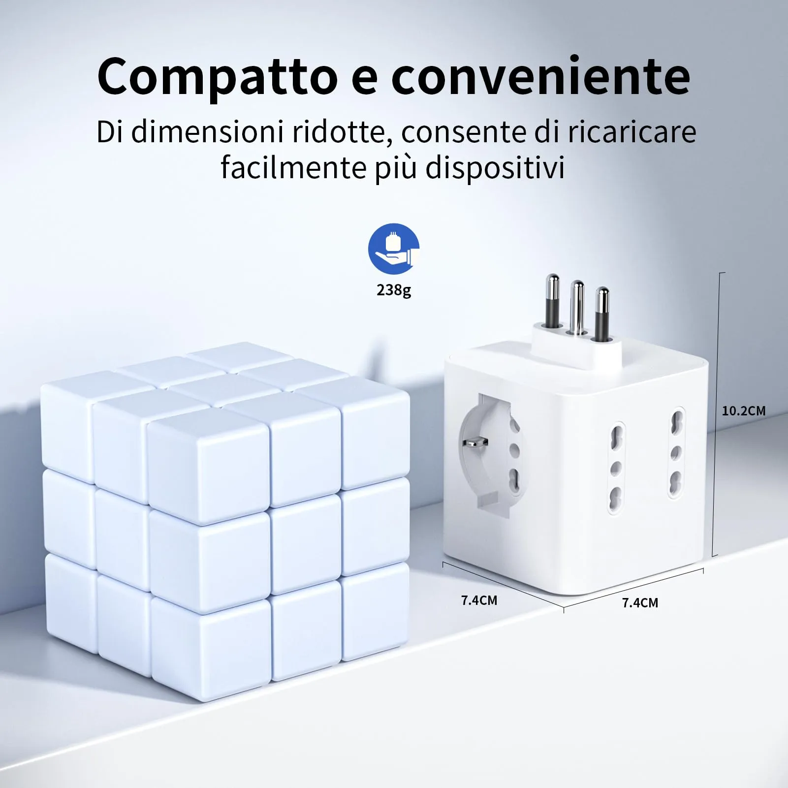 KEMELO Ciabatta Multipresa con 4 Prese Universali ITA/Schuko 16A, 2 USB-A e 2 USB-C, Spina Piatta Salvaspazio con Interruttore, Nero - immagine 6