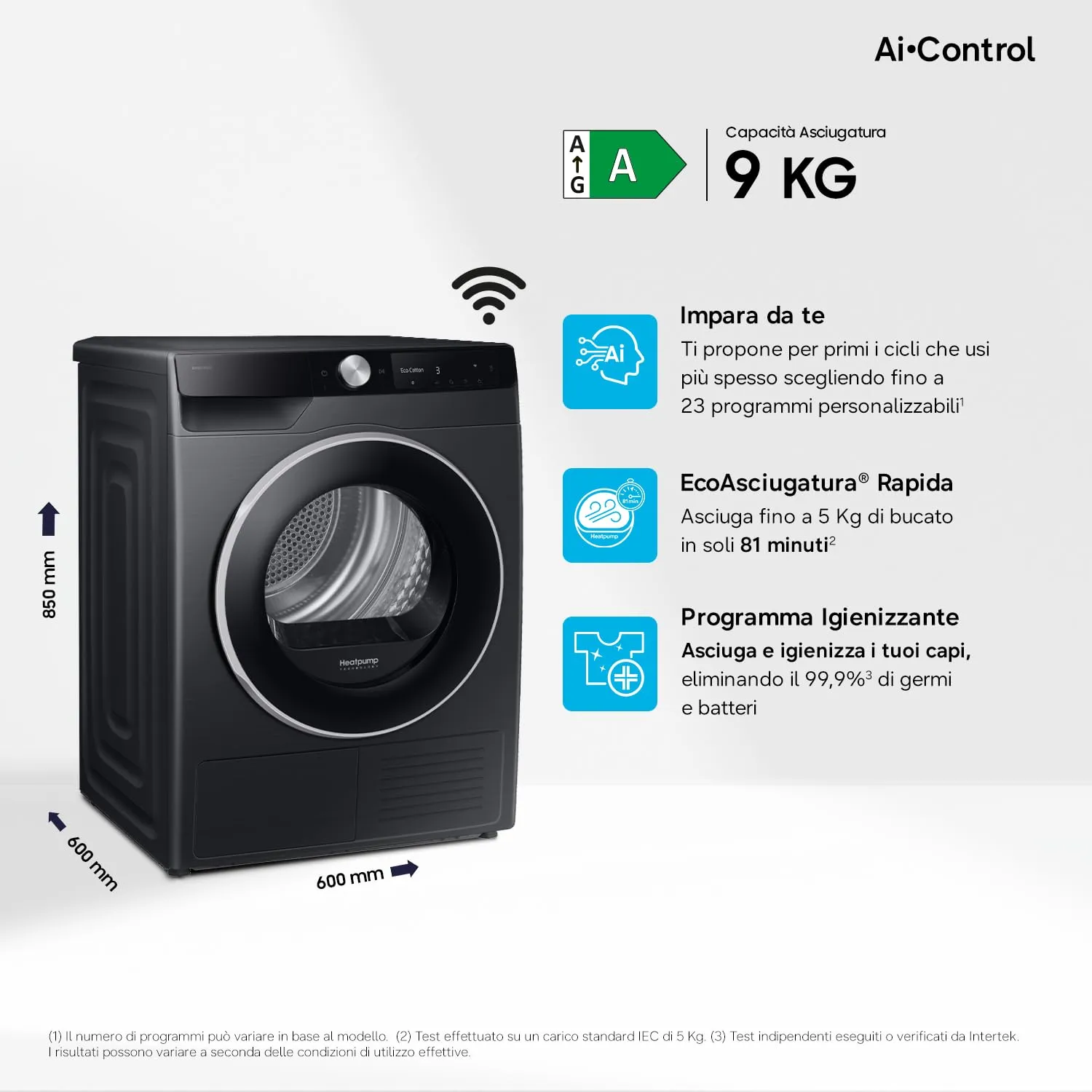 Samsung Asciugatrice AI Control DV90DG6845LB/U3, 9 kg, Pompa di Calore, Wifi, QuickDrive, AI Dry, Nero - immagine 2