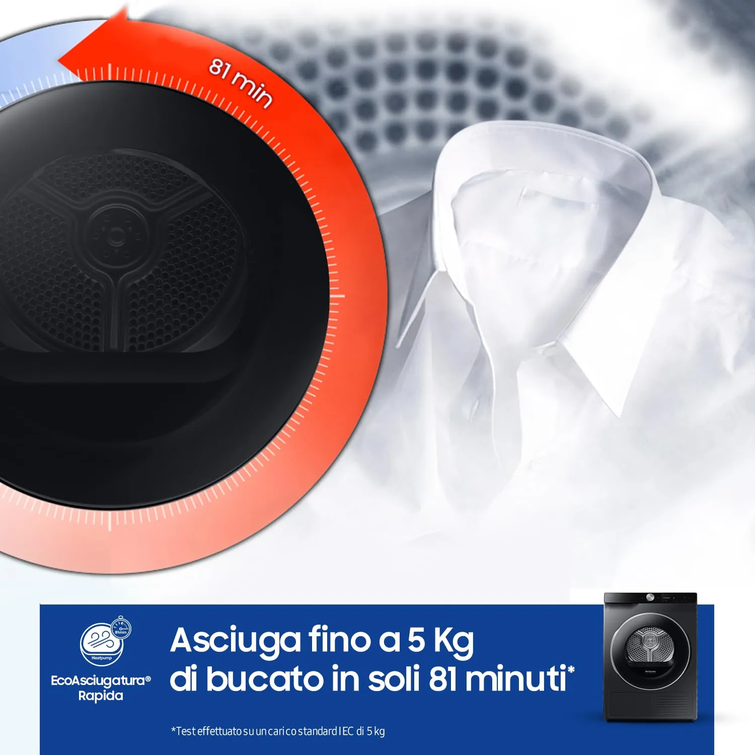 Samsung Asciugatrice AI Control DV90DG6845LB/U3, 9 kg, Pompa di Calore, Wifi, QuickDrive, AI Dry, Nero - immagine 4