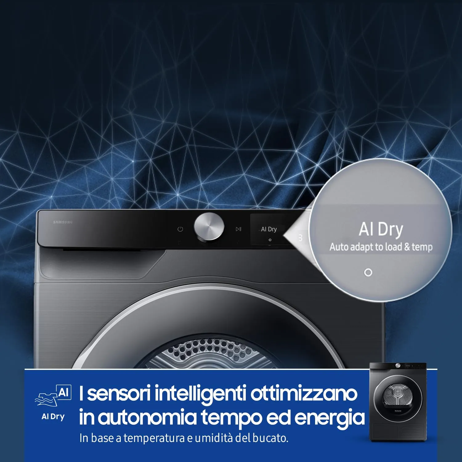Samsung Asciugatrice AI Control DV90DG6845LB/U3, 9 kg, Pompa di Calore, Wifi, QuickDrive, AI Dry, Nero - immagine 8