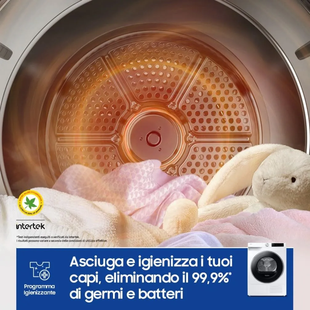 Samsung Asciugatrice AI Control DV90DG6845LE/U3, 9 kg, Pompa di Calore, Wifi, AI Dry+, Air Wash, Optimal Dry, 60x85x60 cm - immagine 5