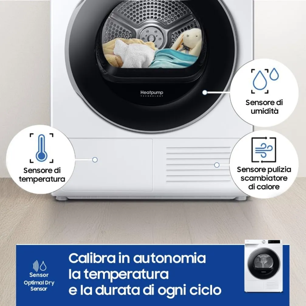 Samsung Asciugatrice AI Control DV90DG6845LE/U3, 9 kg, Pompa di Calore, Wifi, AI Dry+, Air Wash, Optimal Dry, 60x85x60 cm - immagine 6