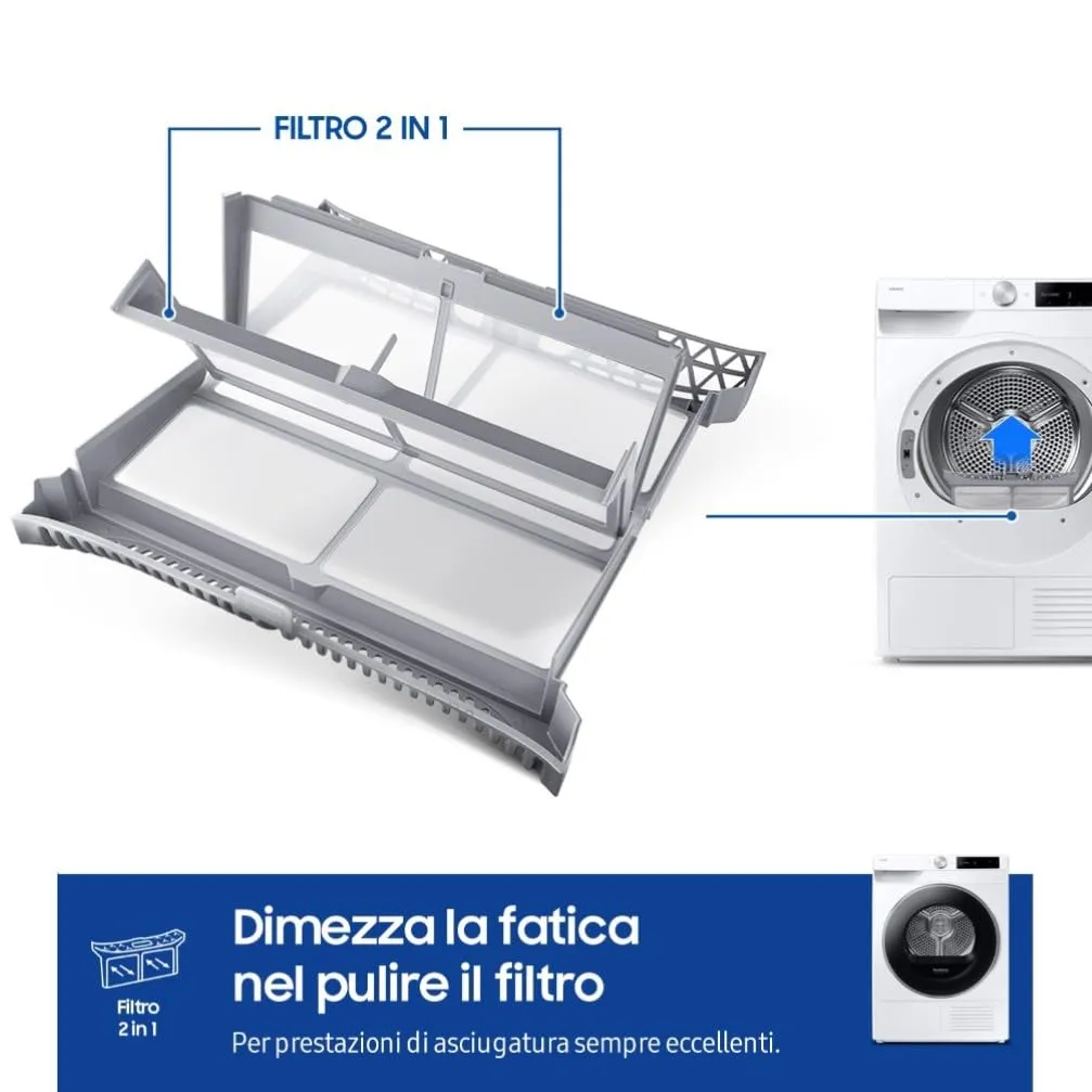 Samsung Asciugatrice AI Control DV90DG6845LE/U3, 9 kg, Pompa di Calore, Wifi, AI Dry+, Air Wash, Optimal Dry, 60x85x60 cm - immagine 7
