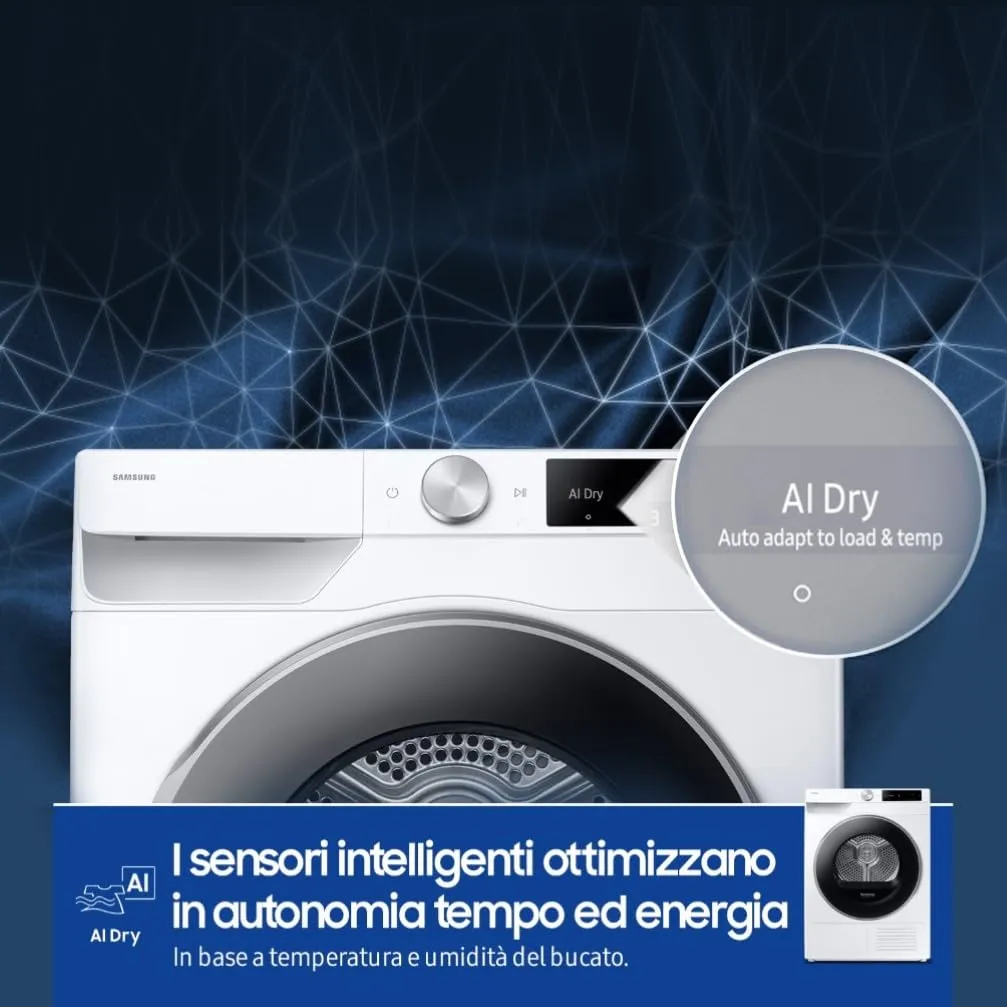 Samsung Asciugatrice AI Control DV90DG6845LE/U3, 9 kg, Pompa di Calore, Wifi, AI Dry+, Air Wash, Optimal Dry, 60x85x60 cm - immagine 8