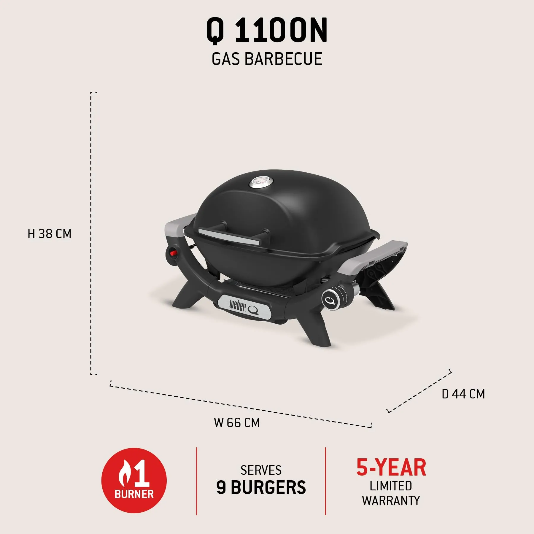 Weber Q 1100N Barbecue a Gas, 42 x 31 cm, 1 Bruciatore, Nero (1501925) - immagine 4