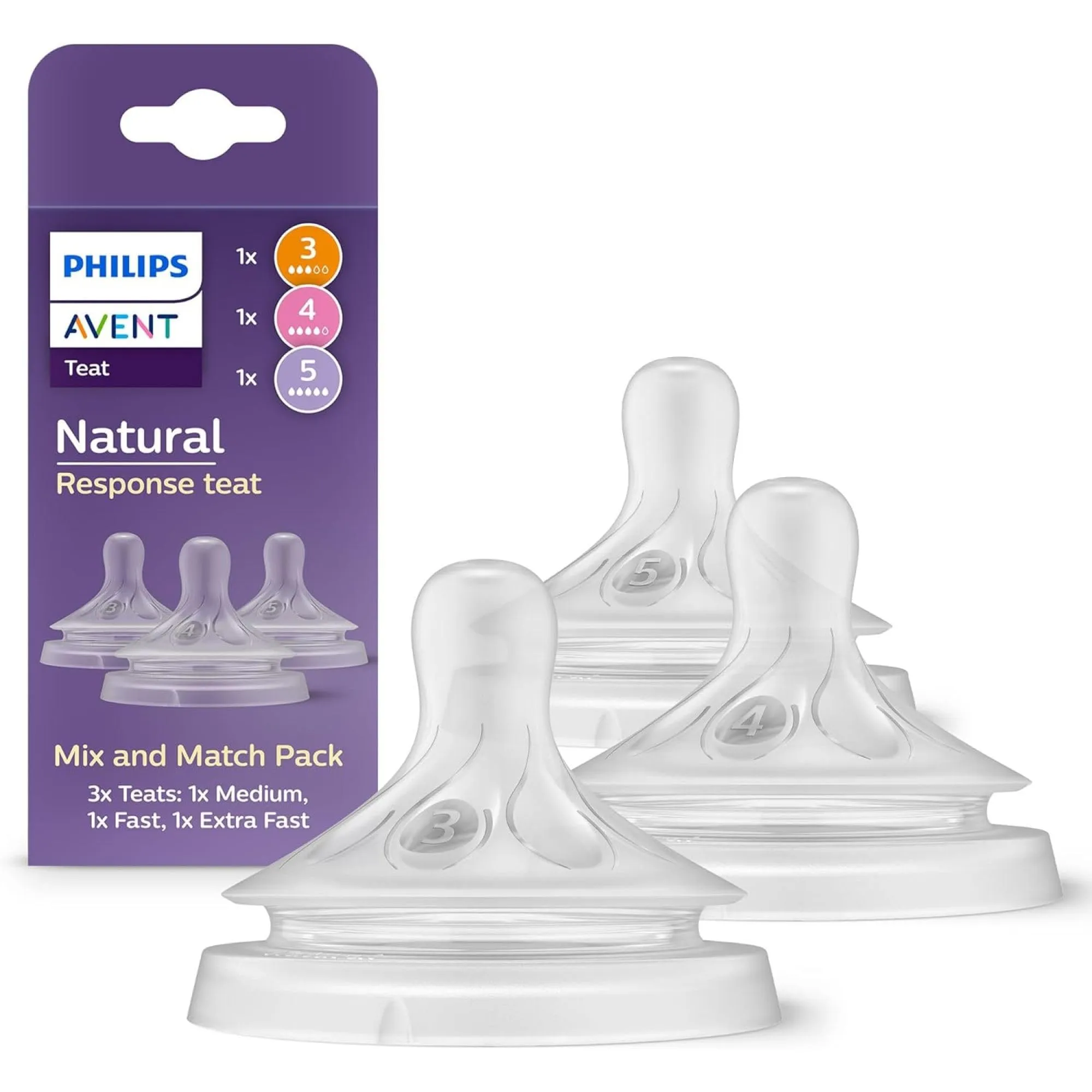 Philips Avent Natural Response Mix & Match Teat Pack, Flow 3, 4 and 5, 3 Pieces, SCY960/03 - immagine 1