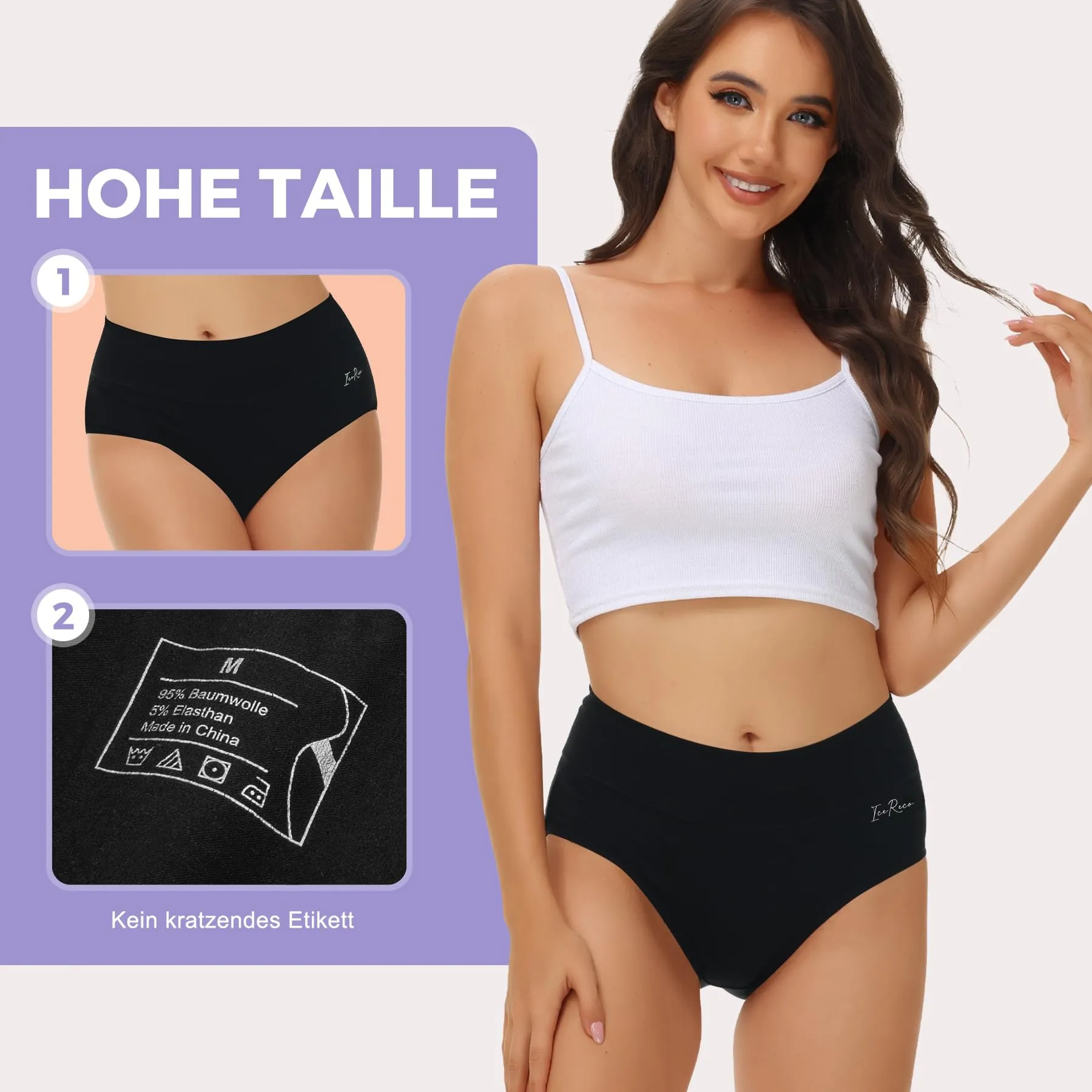IceReco Intimo Donna Cotone Vita Alta Mutande Post Parto Slip M - immagine 4