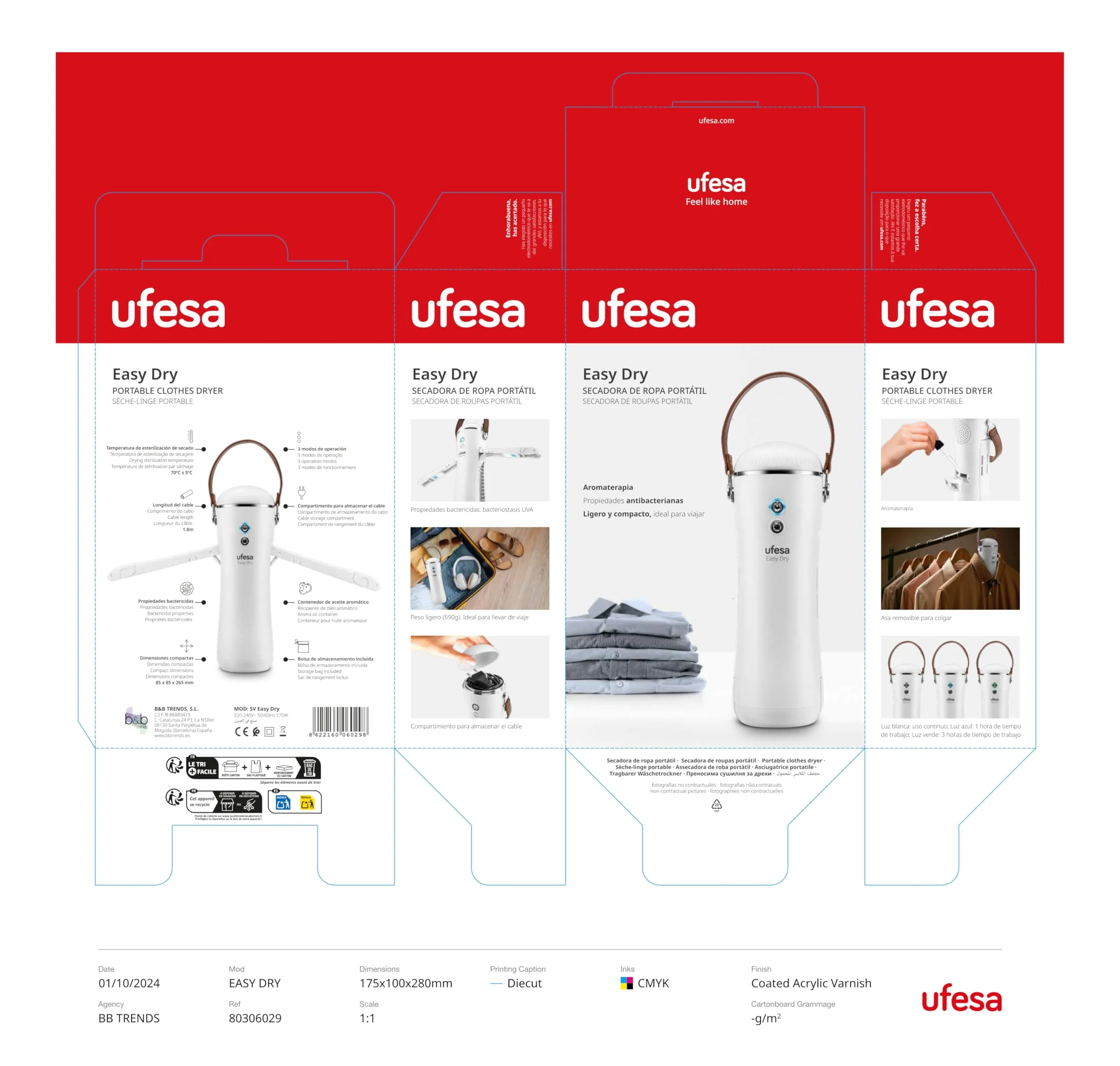 Ufesa Easy Dry Asciugatrice Portatile con Luce UV, Disinfettante e Deodorante, Borsa da Viaggio Inclusa - immagine 7