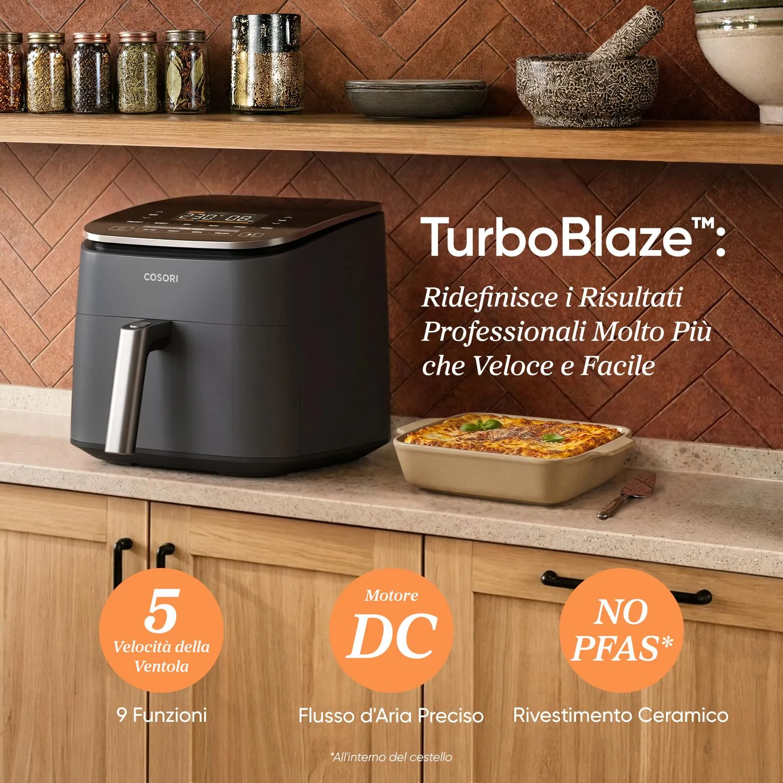 Cosori Turbo Blaze Friggitrice ad Aria 6 Litri, Motore DC, 9 Funzioni, 1725W, CAF-DC601-KEU - immagine 2
