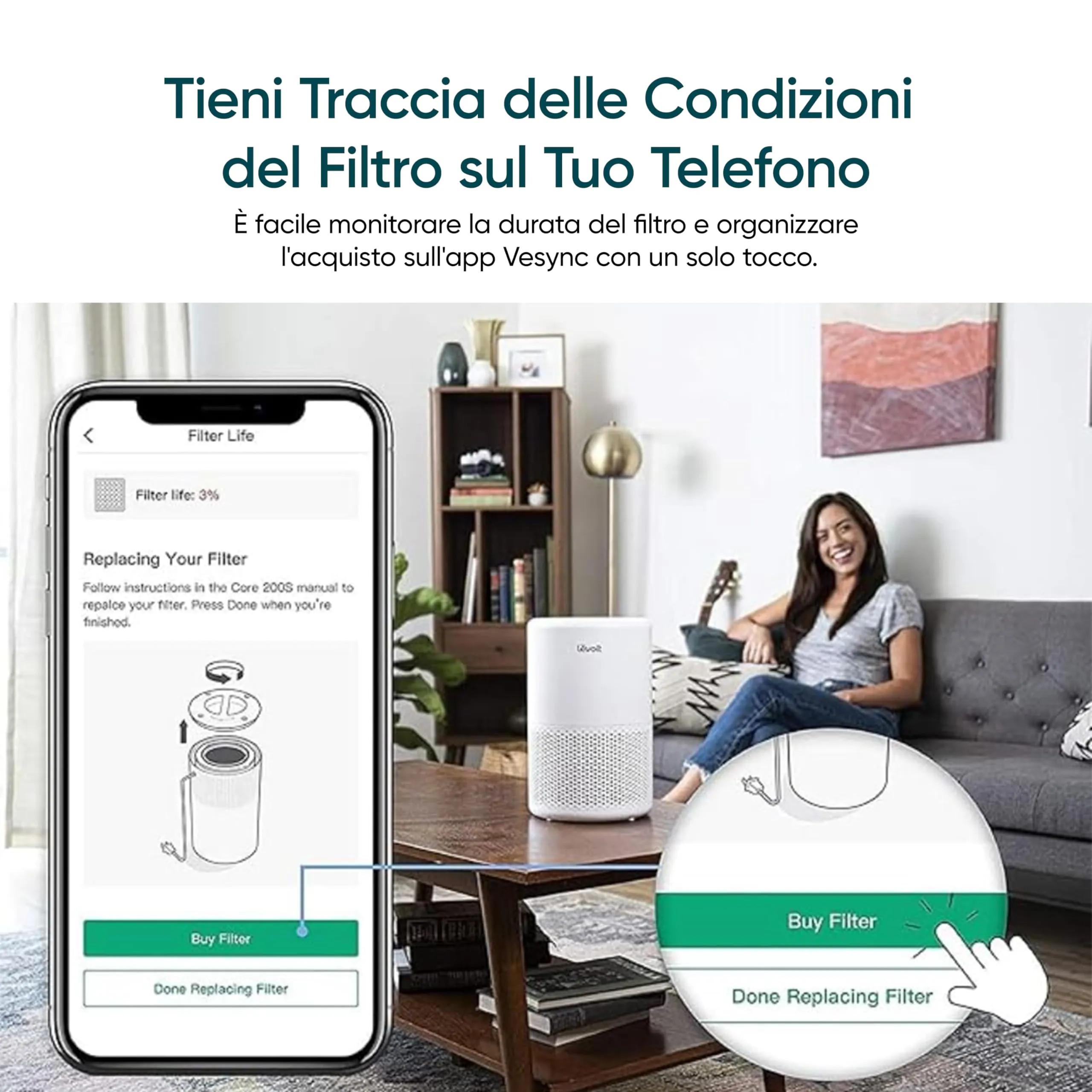 Levoit Filtro di ricambio per purificatore d'aria Core 200S, Core 200S-RF - immagine 6
