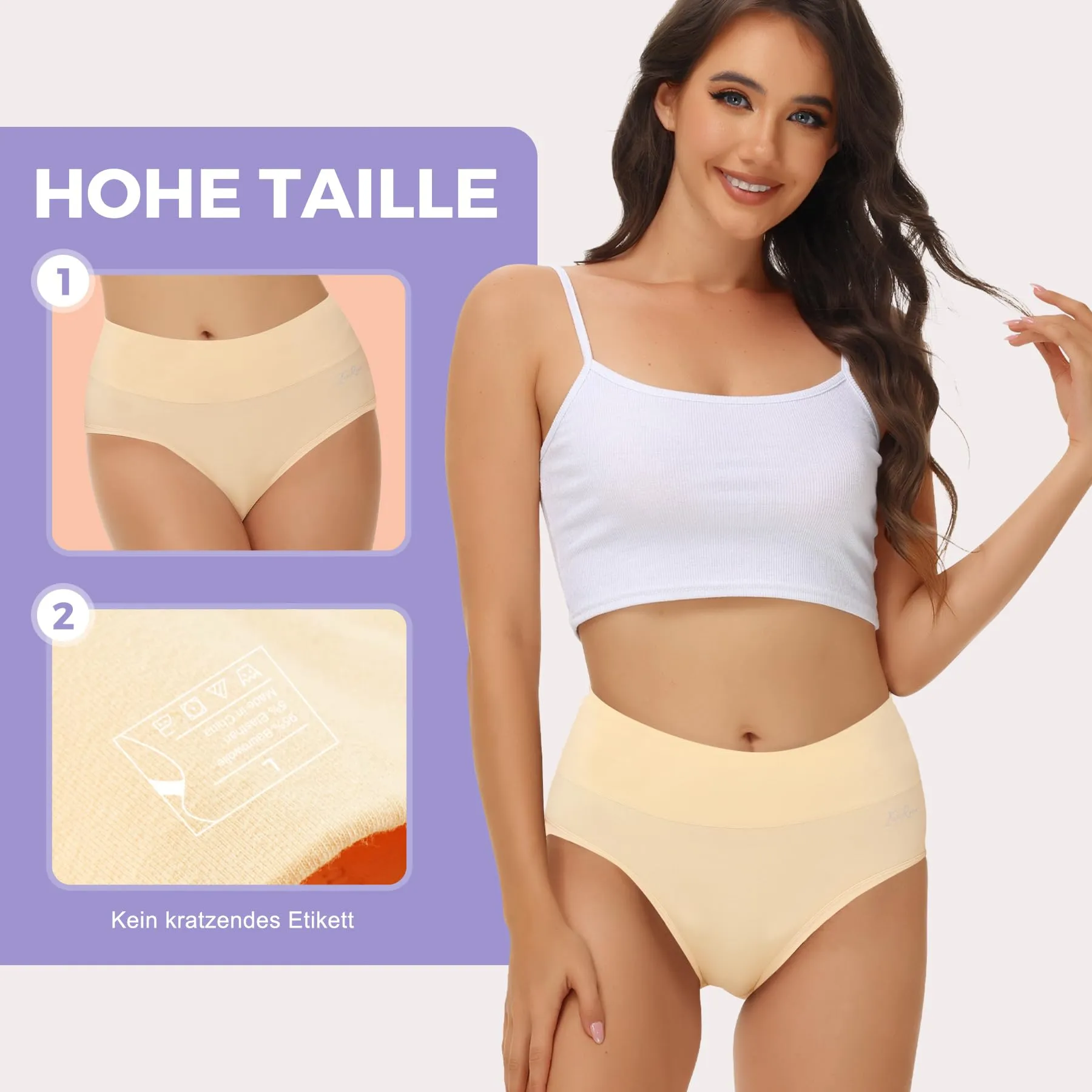IceReco Intimo Donna Cotone Vita Alta Mutande Post Parto Slip Beige - immagine 4