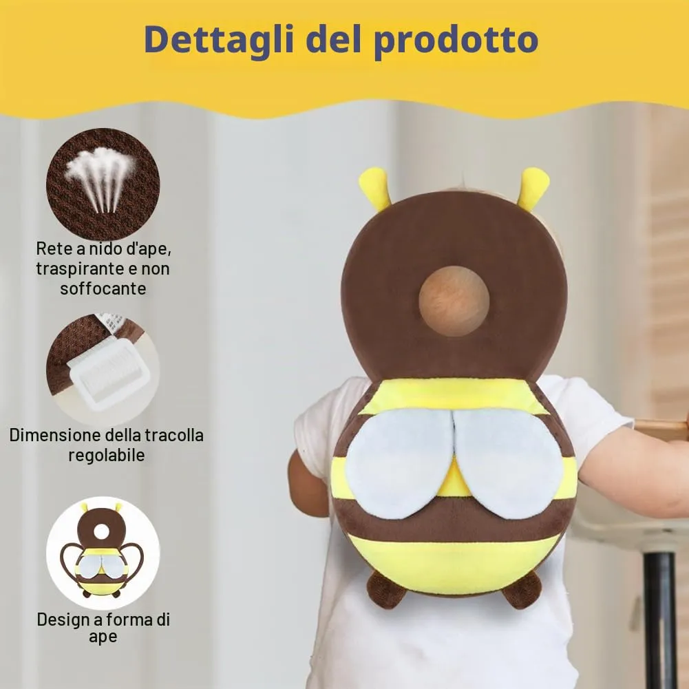 Vicloon Protezione Testa e Ginocchiere per Neonato, Cuscino di Sicurezza Regolabile per Bambini, Ape Marrone Scuro - immagine 3
