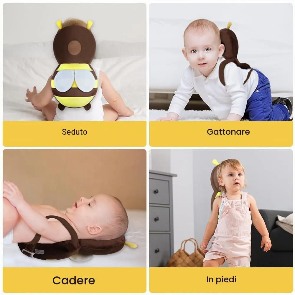 Vicloon Protezione Testa e Ginocchiere per Neonato, Cuscino di Sicurezza Regolabile per Bambini, Ape Marrone Scuro - immagine 6