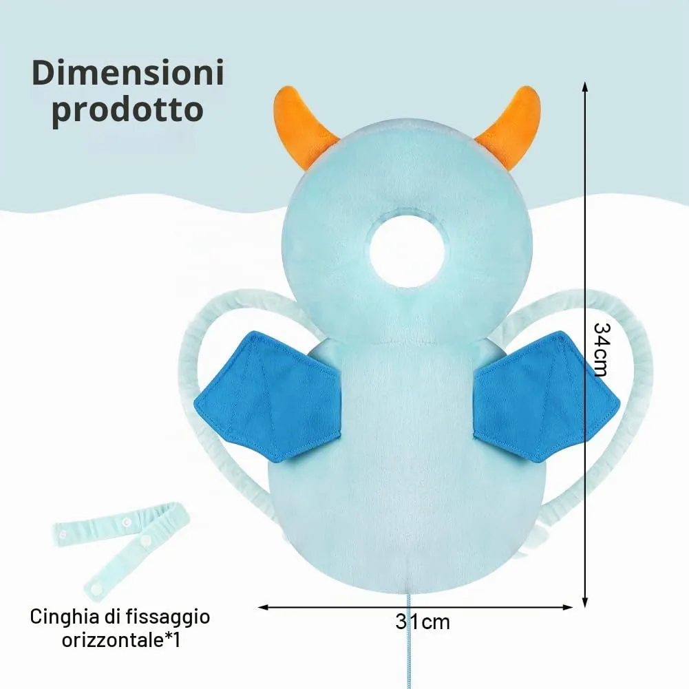 Vicloon Protezione Testa e Ginocchia per Neonato, Cuscino di Sicurezza Regolabile per Gattonare e Camminare, Mostro Blu - immagine 2