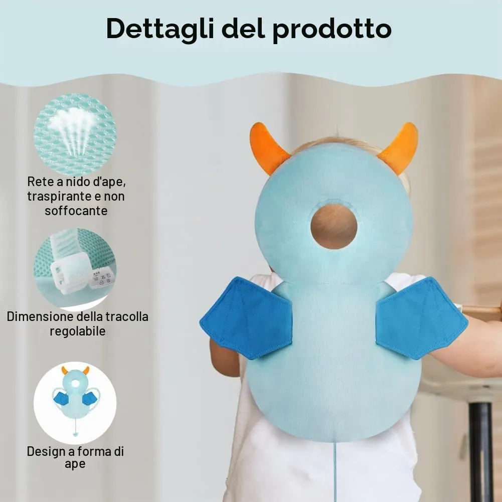 Vicloon Protezione Testa e Ginocchia per Neonato, Cuscino di Sicurezza Regolabile per Gattonare e Camminare, Mostro Blu - immagine 3