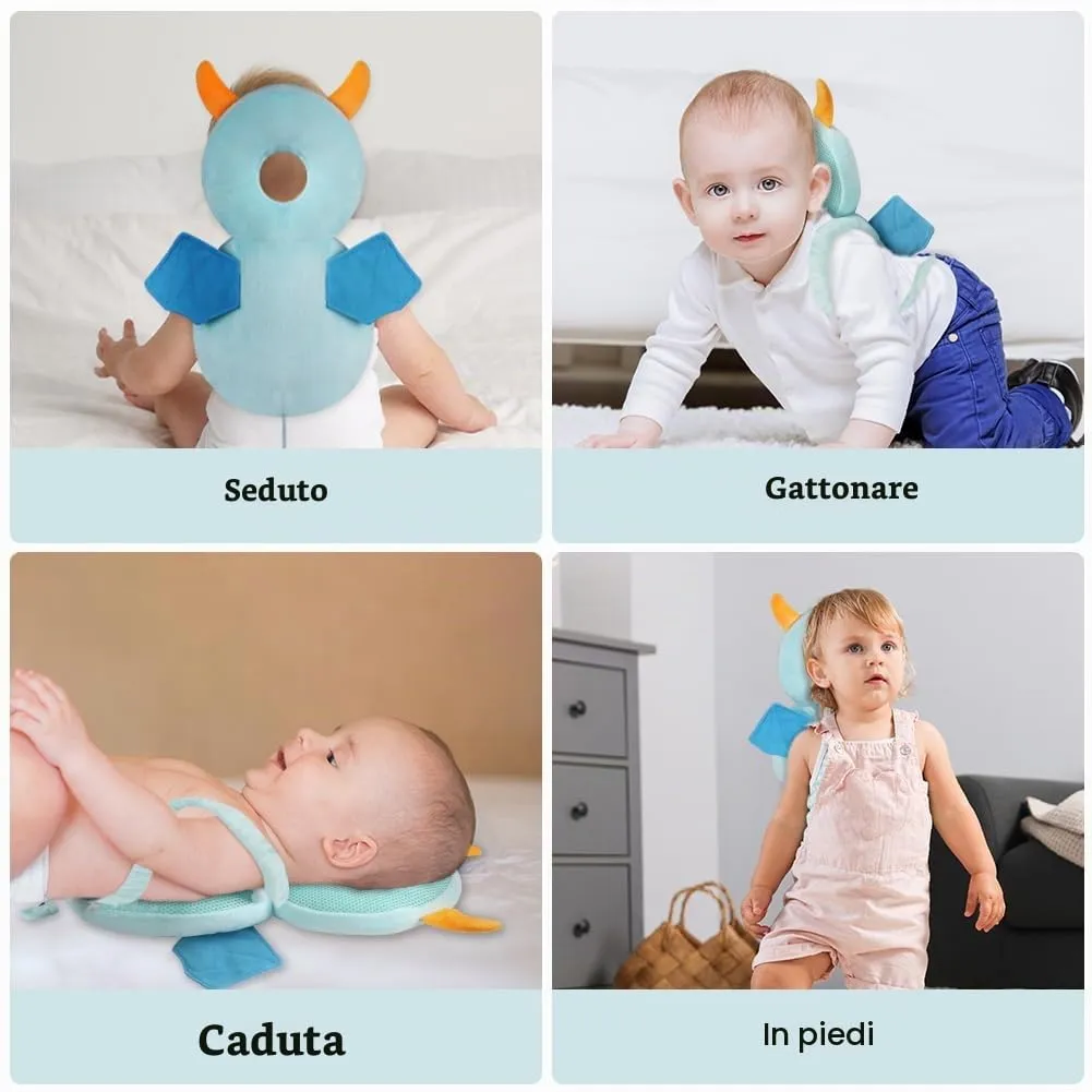Vicloon Protezione Testa e Ginocchia per Neonato, Cuscino di Sicurezza Regolabile per Gattonare e Camminare, Mostro Blu - immagine 6