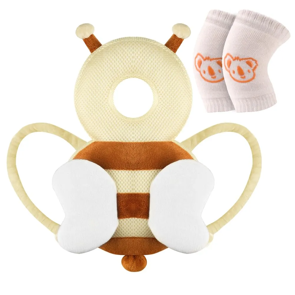Vicloon Protezione Testa per Neonato e Bambini, Cuscino di Sicurezza Regolabile per Gattonare e Camminare, Ape Beige - immagine 1