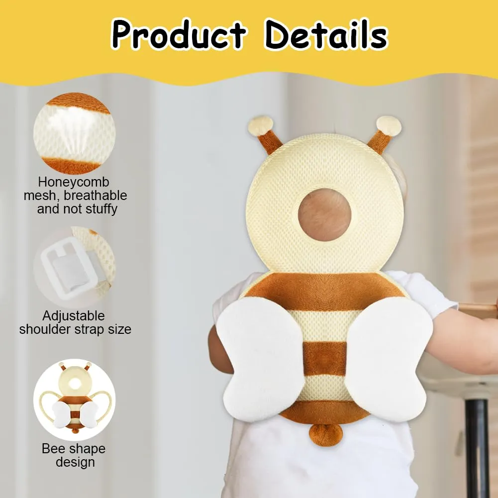 Vicloon Protezione Testa per Neonato e Bambini, Cuscino di Sicurezza Regolabile per Gattonare e Camminare, Ape Beige - immagine 3