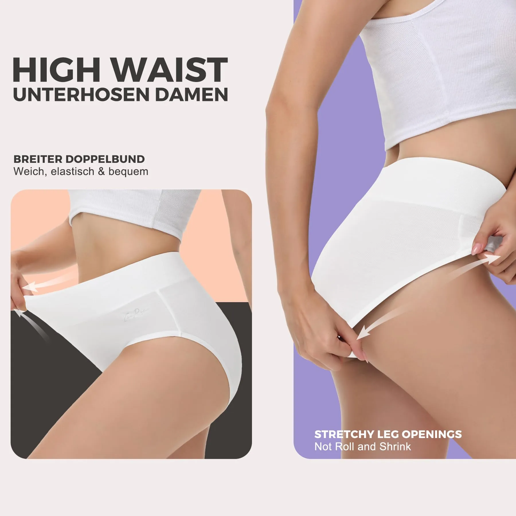 IceReco Mutandine Donna in Cotone Vita Alta Pancia Piatta, Bianco - immagine 3