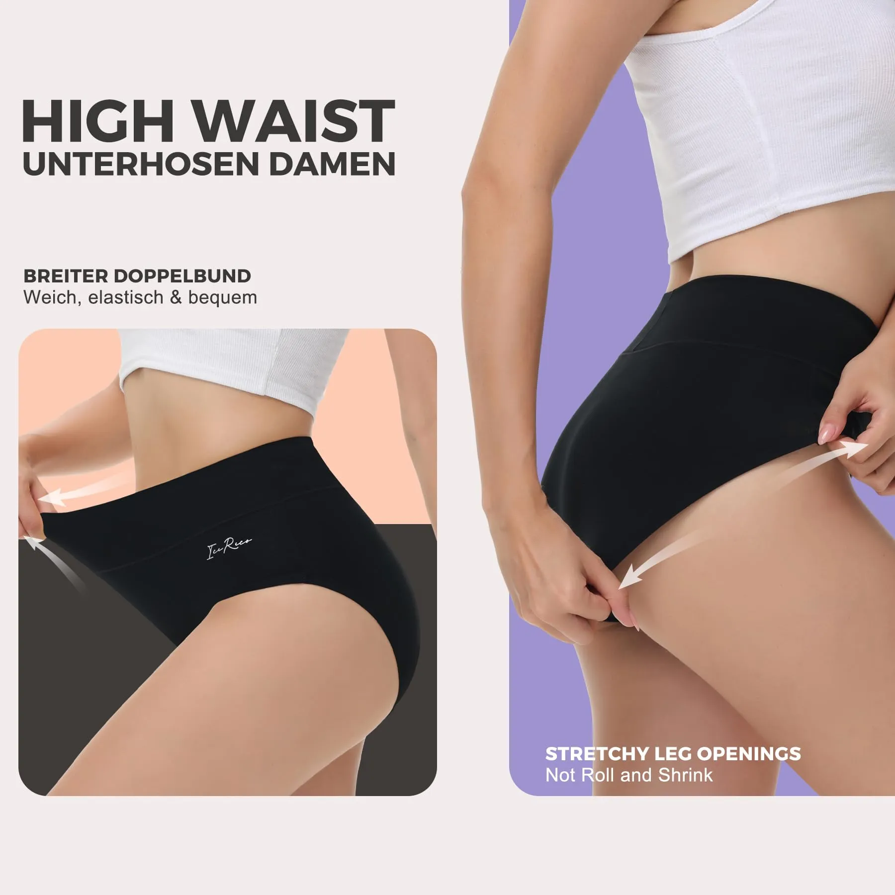 IceReco Slip Donna Cotone Vita Alta Post Parto, Nero, S - immagine 3