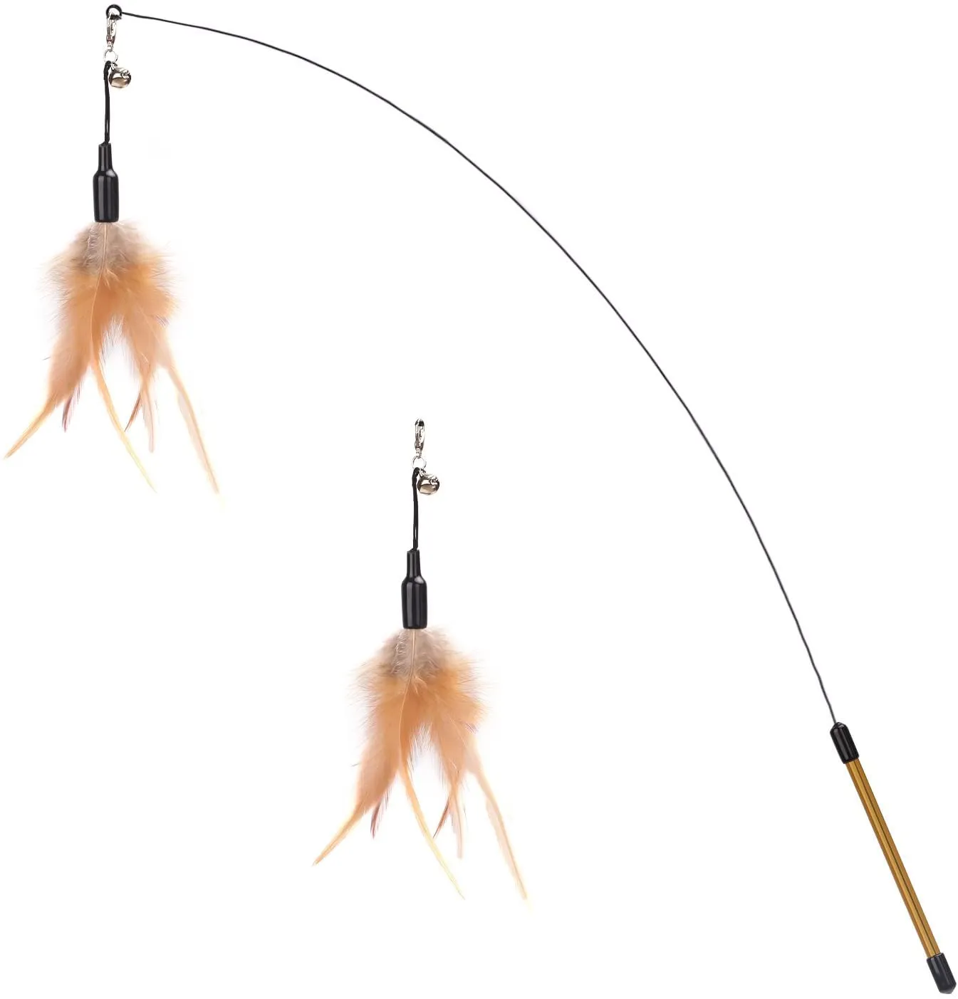 Pawaboo Giocattolo per Gatto Bacchetta con Piuma e Campanella, 88 cm, Marrone - immagine 1