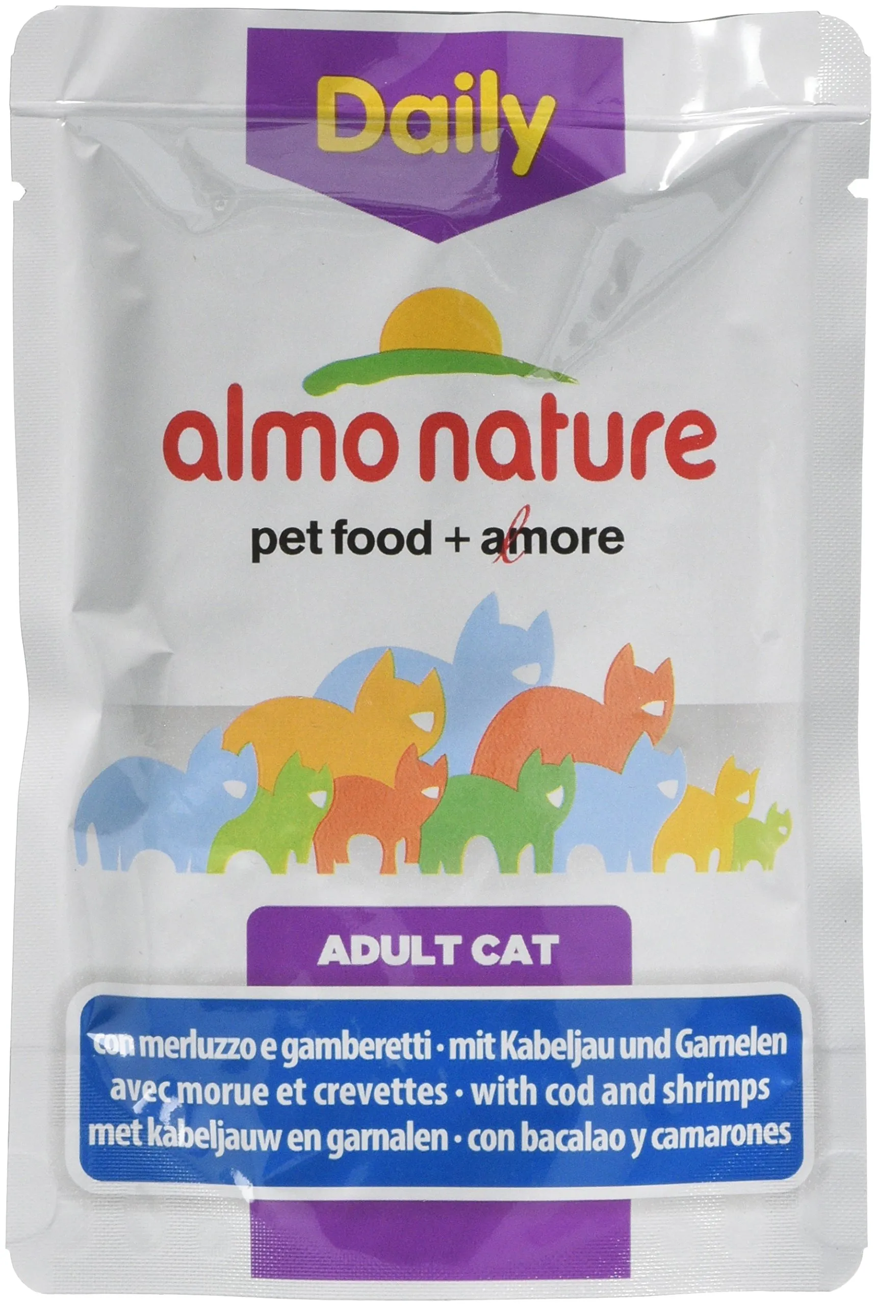 Almo Nature Daily Alimento Umido Completo per Gatti Adulti con Merluzzo e Gamberetti, Bocconcini, 2.1 kg (30 x 70 g) - immagine 3