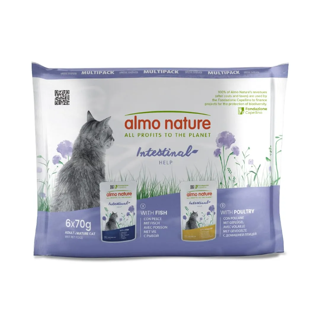 Almo Nature Functional Intestinal Help Alimento Umido per Gatti Adulti con Pesce e Pollame, 70g (Confezione da 6) - immagine 1