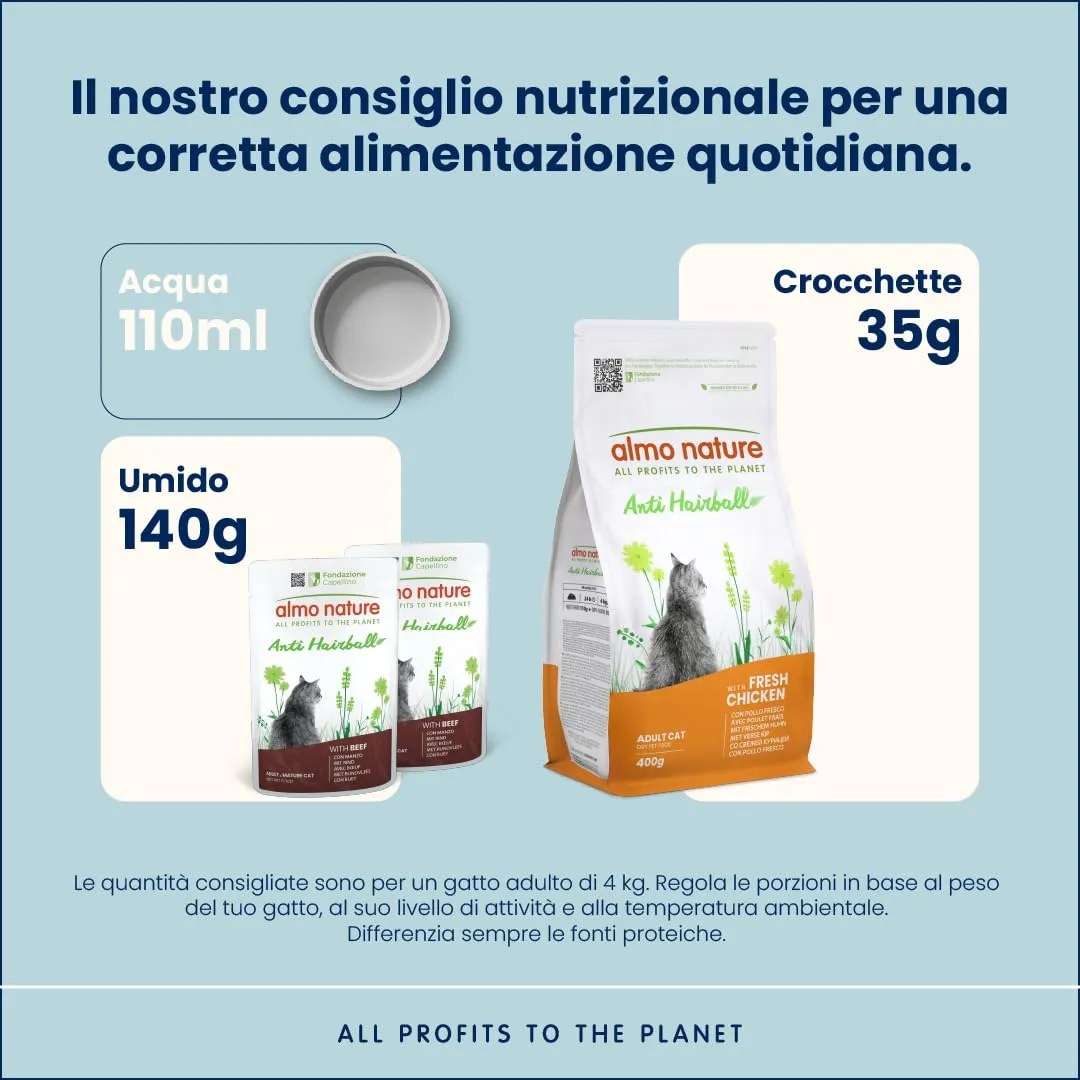 Almo Nature Functional Anti Hairball Alimento Umido per Gatti Adulti e Maturi con Manzo e Pollo, 70g (Confezione da 6) - immagine 3