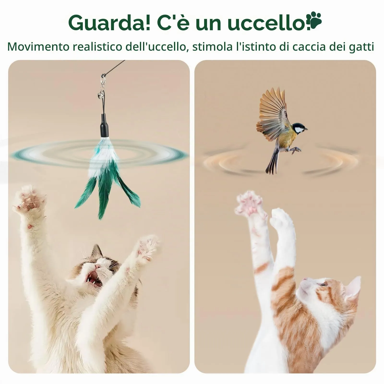 Pawaboo Giocattolo Bacchetta con Piuma e Campanella per Gatti, 88 cm, Bianco & Giallo - immagine 4