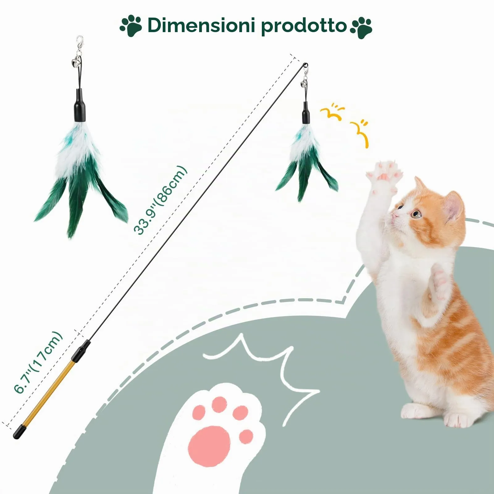 Pawaboo Giocattolo Bacchetta con Piuma e Campanella per Gatti, 88 cm, Bianco & Giallo - immagine 7