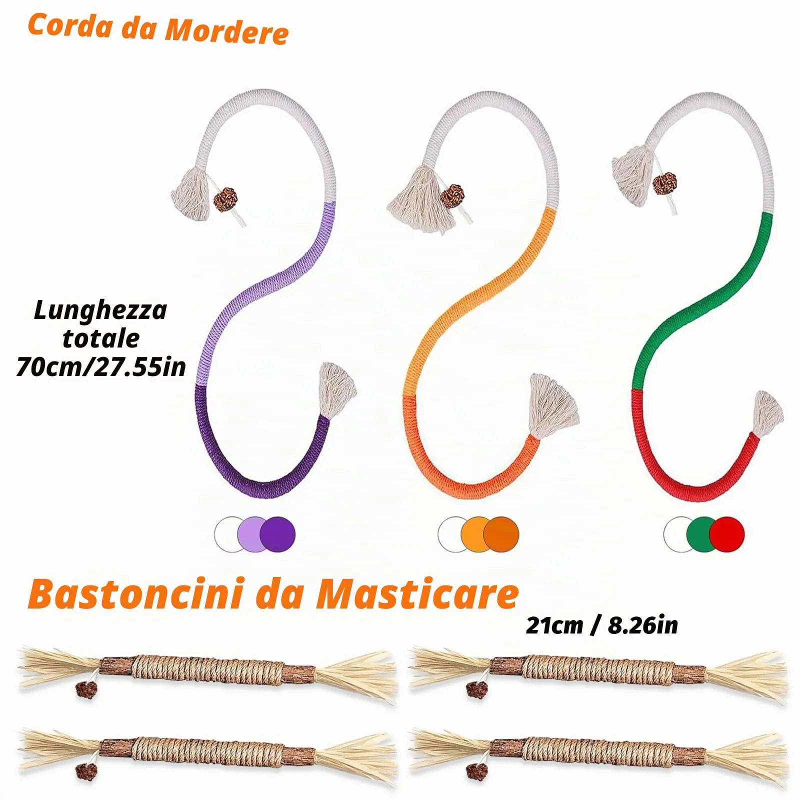 soodyoow Giochi per Gatti, 3 Corde da Mordere e 4 Bastoncini di Erba Gatta per Cura Dentale e Pulizia della Bocca - immagine 2