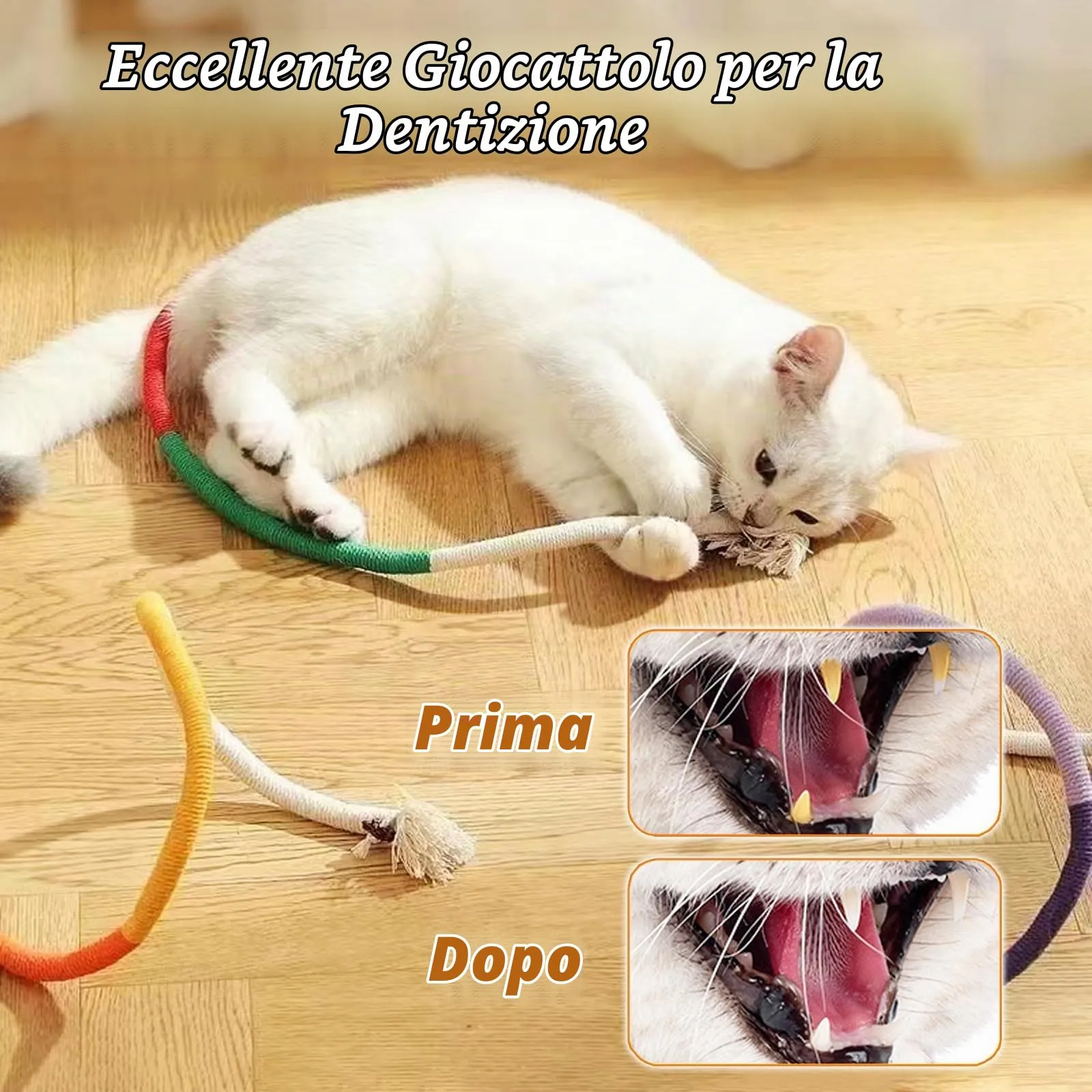 soodyoow Giochi per Gatti, 3 Corde da Mordere e 4 Bastoncini di Erba Gatta per Cura Dentale e Pulizia della Bocca - immagine 5