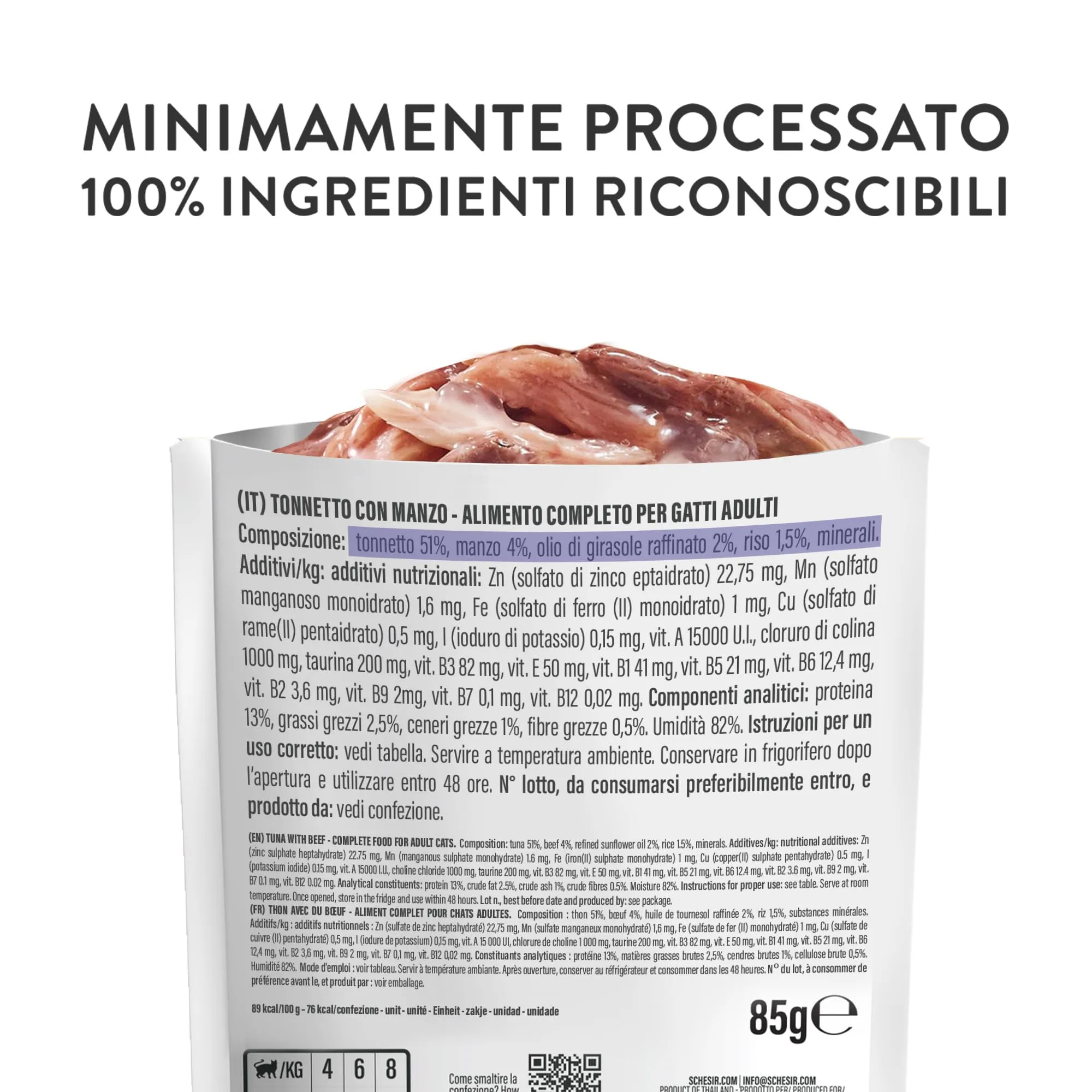 Schesir Tonnetto con Manzo in Gelatina, Cibo Umido Completo per Gatti, 12 buste da 85g - immagine 5