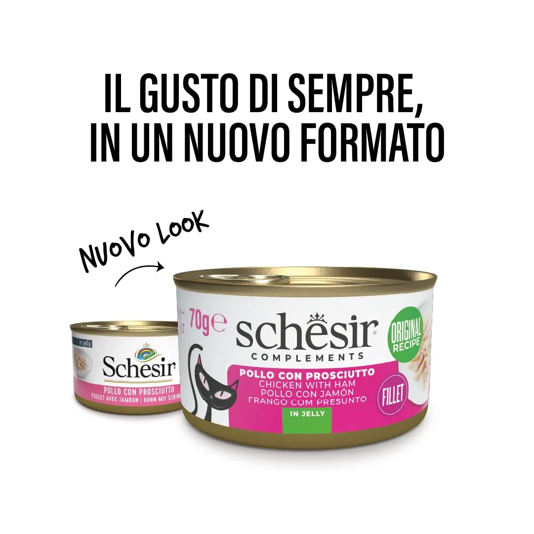 Schesir Filetti di Pollo con Prosciutto in Gelatina, Cibo Umido Complementare per Gatti, 12 x 70g - immagine 2