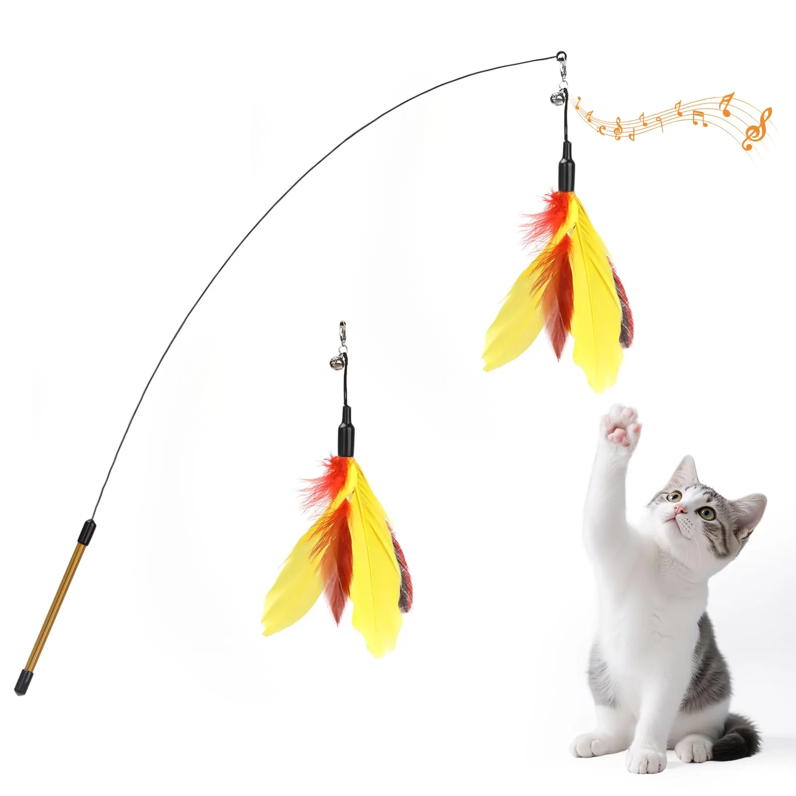 Pawaboo Bacchetta gioco con piume per gatti, confezione da 2 - immagine 1
